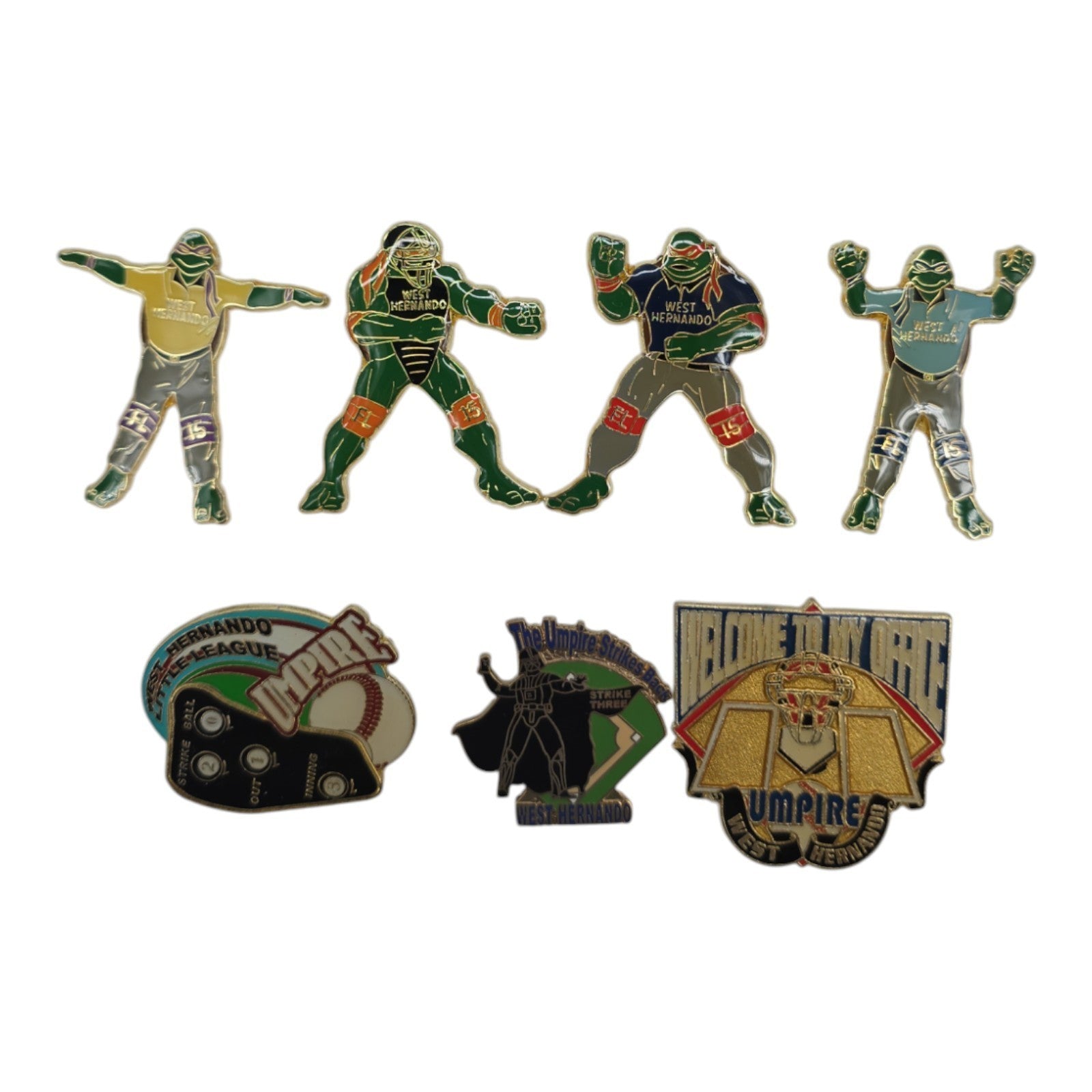 West Hernando Little League Baseball Umpire & Ninja Turtle Pins Lot of 7