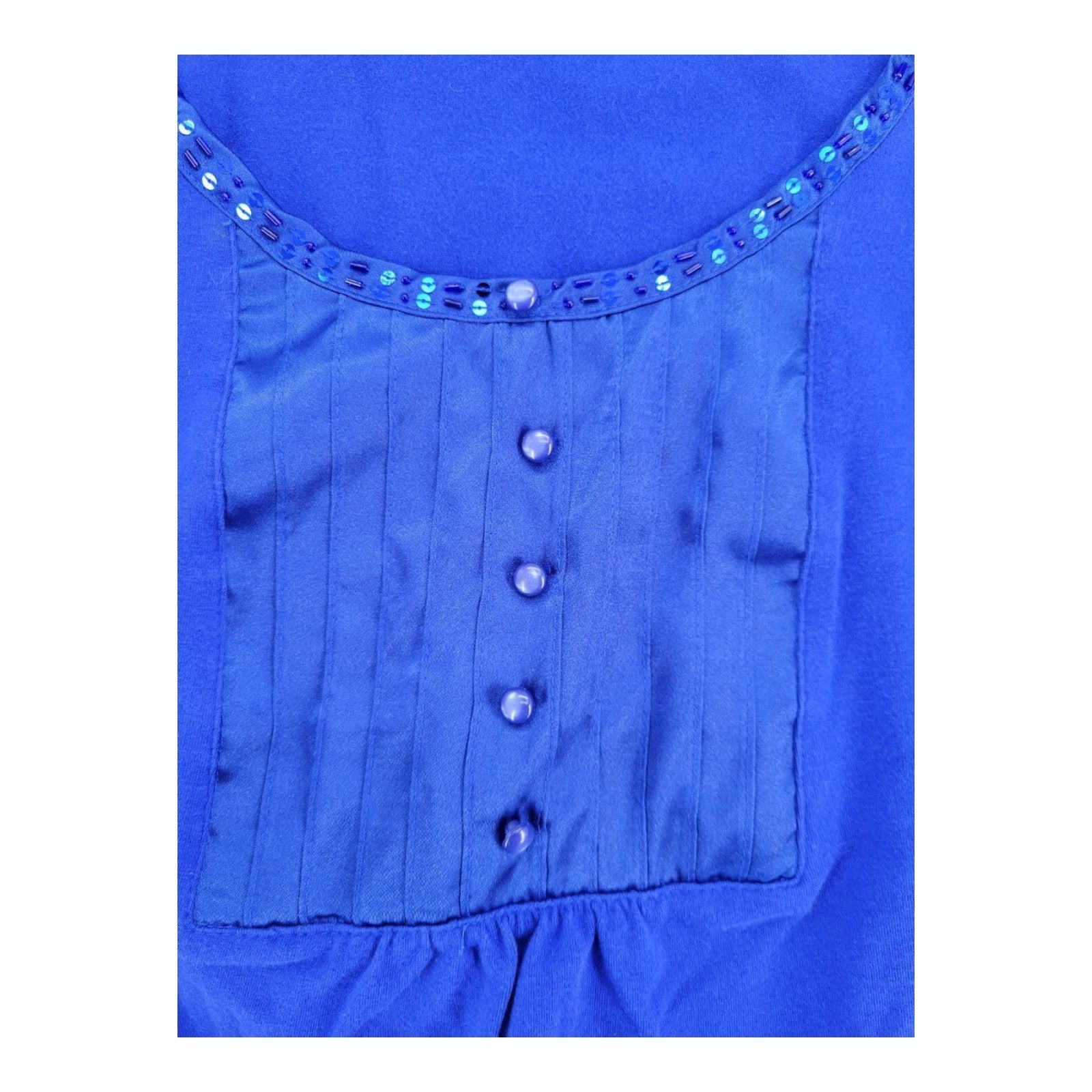 Classic Elements Blue Sequin Neck Long Sleeve Top Shirt Women's XL