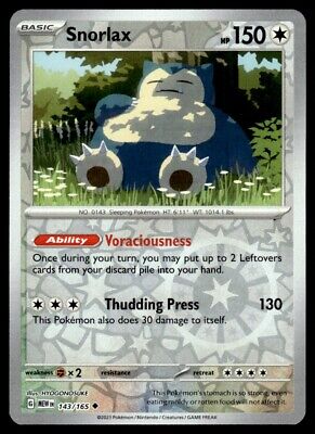 Pokemon 2023 Scarlet & Violet 151 Snorlax Reverse Holo Uncommon #143 Near Mint