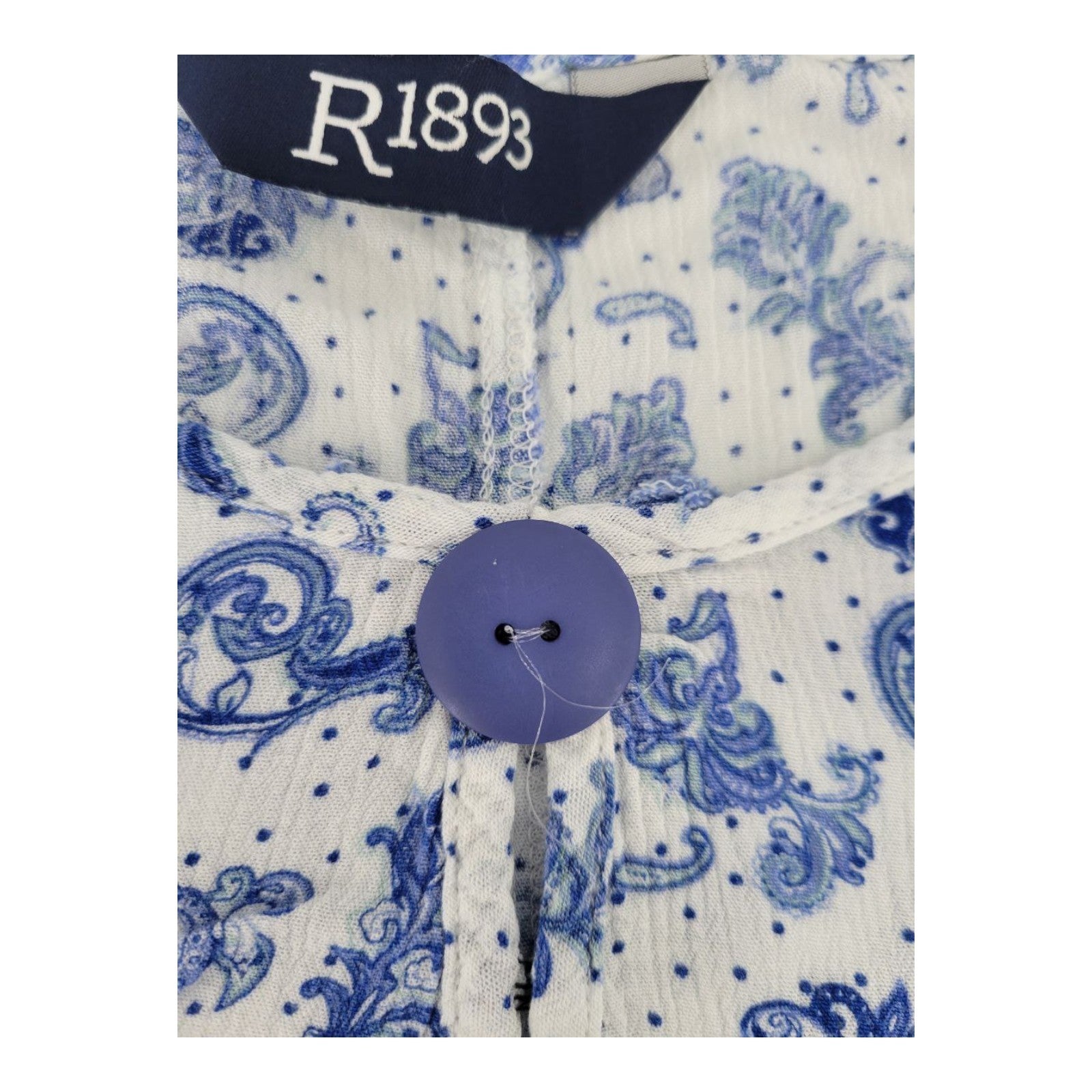 R1893 Womens Cold Shoulder Blue Paisley Print Top Button Neck