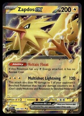 Pokemon 2023 Scarlet & Violet 151 Zapdos ex Double Rare #145 Near Mint Card