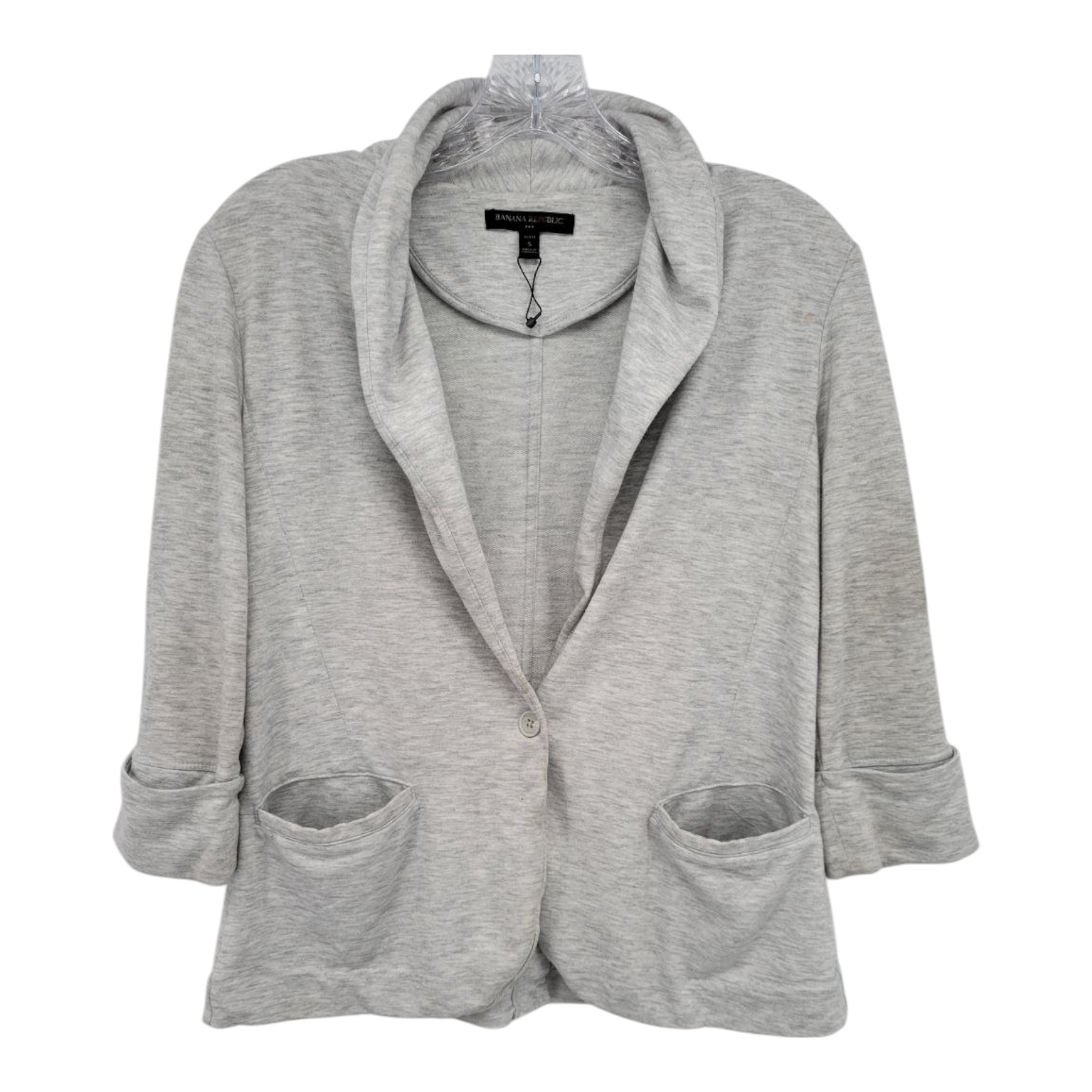 Banana Republic Womens Gray Knit Blazer 3/4 Sleeve Open Front Petite Small