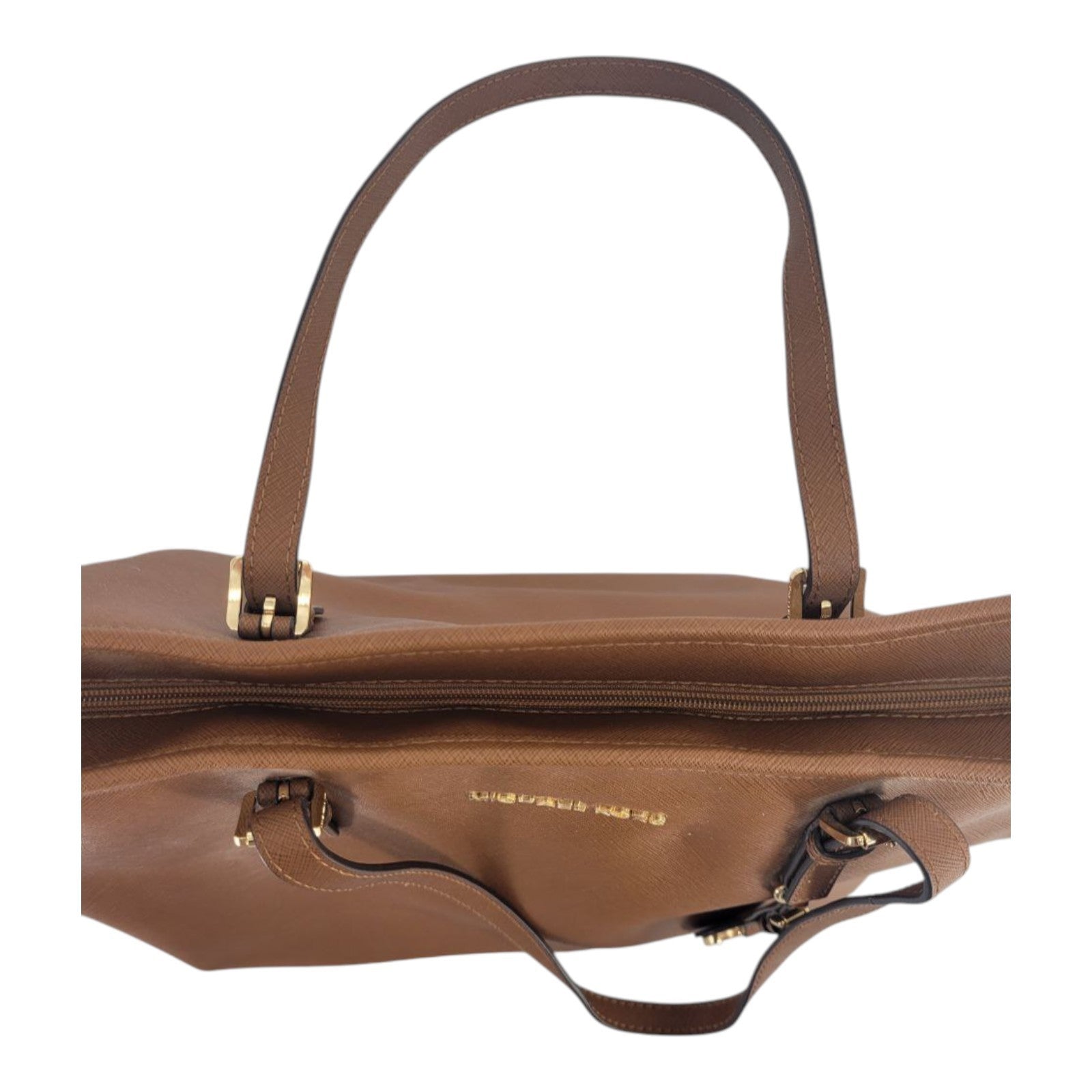 Michael Kors Jet Set Travel Brown Leather Tote Bag Large MK Charm Logo