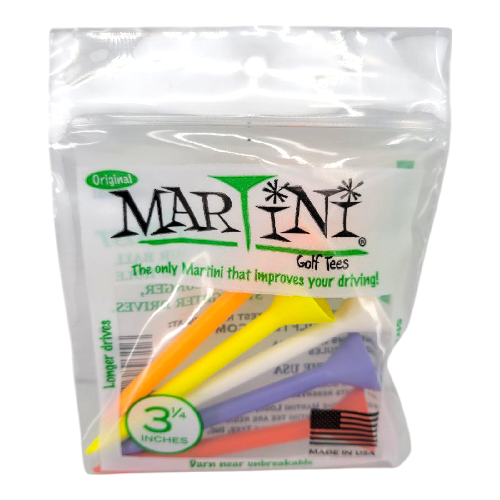 Martini Golf Tees 3 1/4" Longer Drives 5 Pack Multicolor