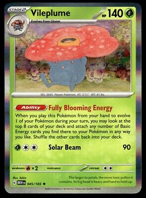 Pokemon 2023 Scarlet & Violet 151 Vileplume Rare #45 Near Mint Card