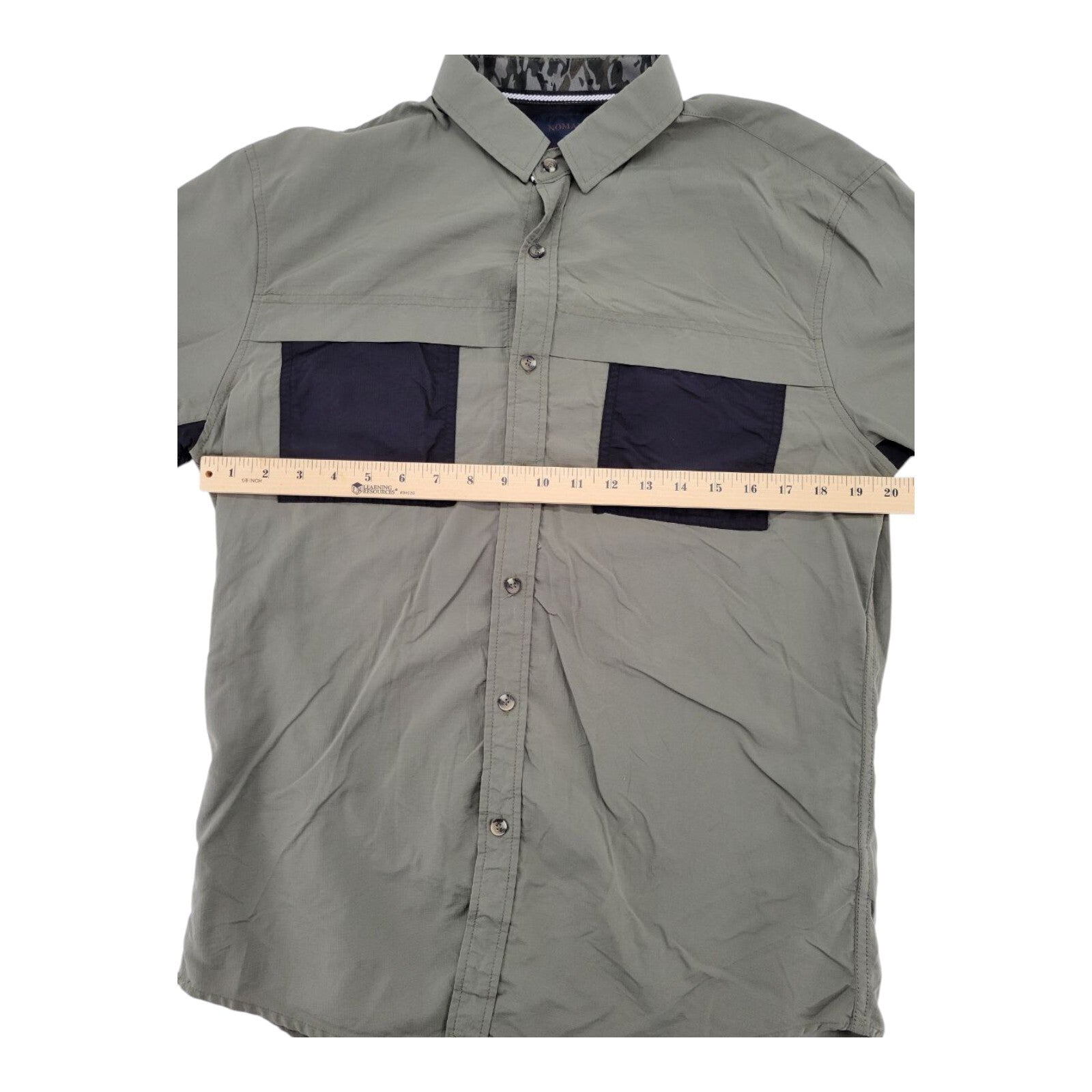 Nomad Green Button Up Shirt Mens Long Sleeve Black Chest Pockets Size M
