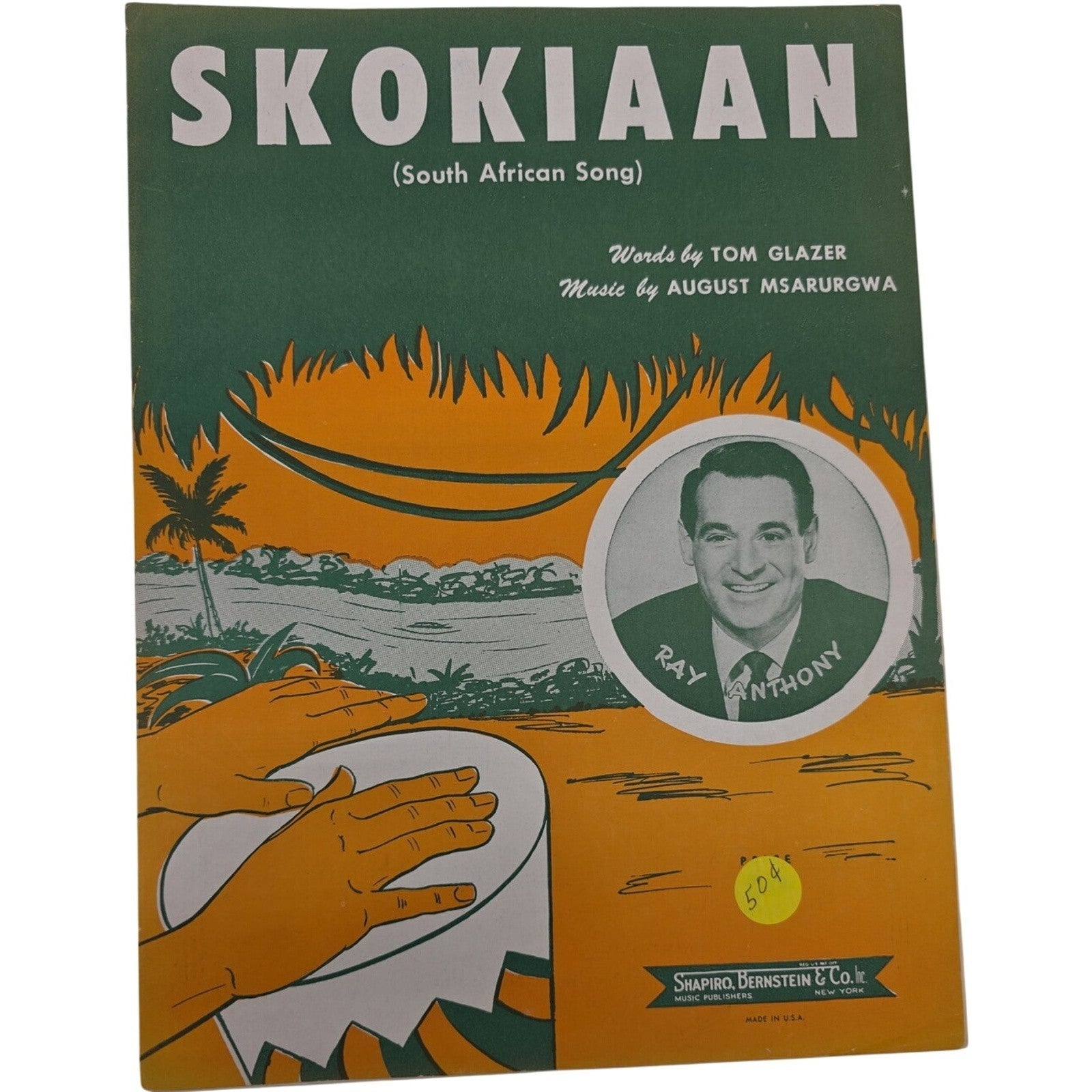 Vintage Skokiaan South African Song Sheet Music by Tom Glazer & August Msarurgwa
