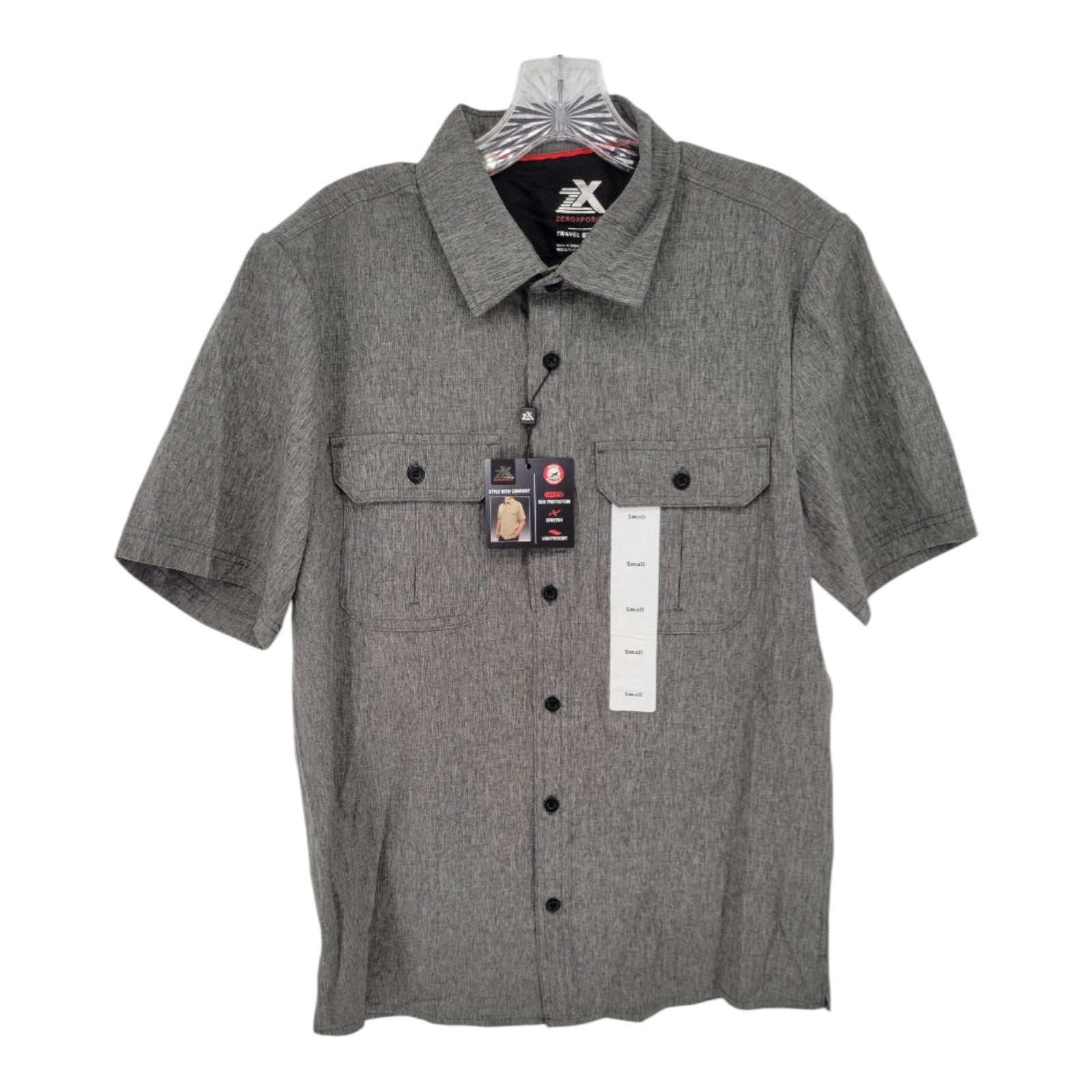 ZeroXposur Men's Travel Shirt Heather Slate Stretch Button-Up Small