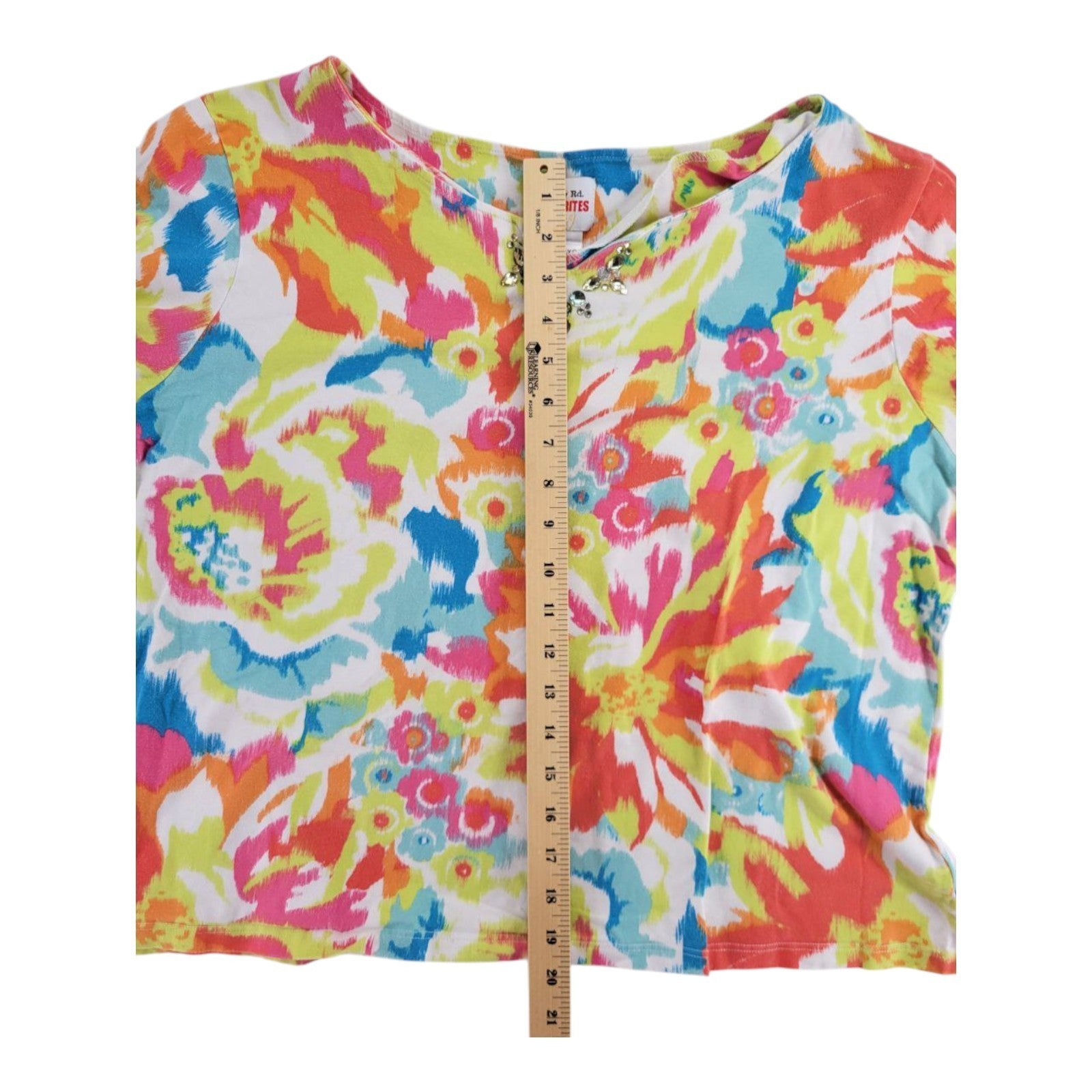 Ruby Rd. Favorites Floral Embellished Top Multicolor 3/4 Sleeve Women's XXL