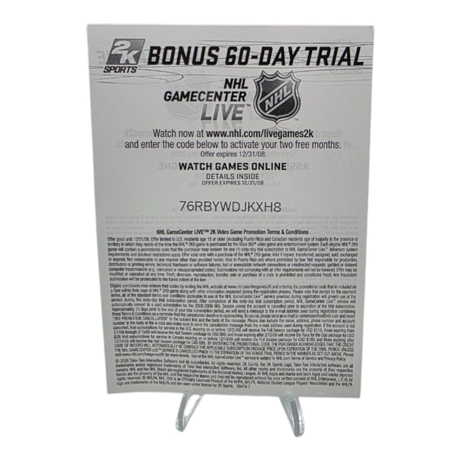 Xbox 360 NHL 2K9 Game Complete with Manual Tested Rick Nash Cover