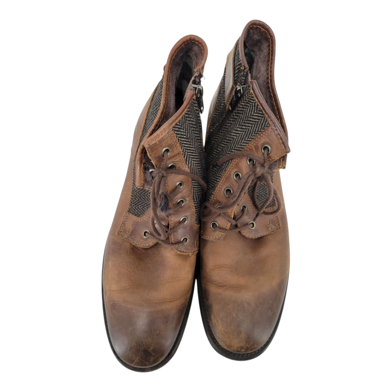 Venturini For Men Brown Leather Lace Up Boots Side Zip Size 10