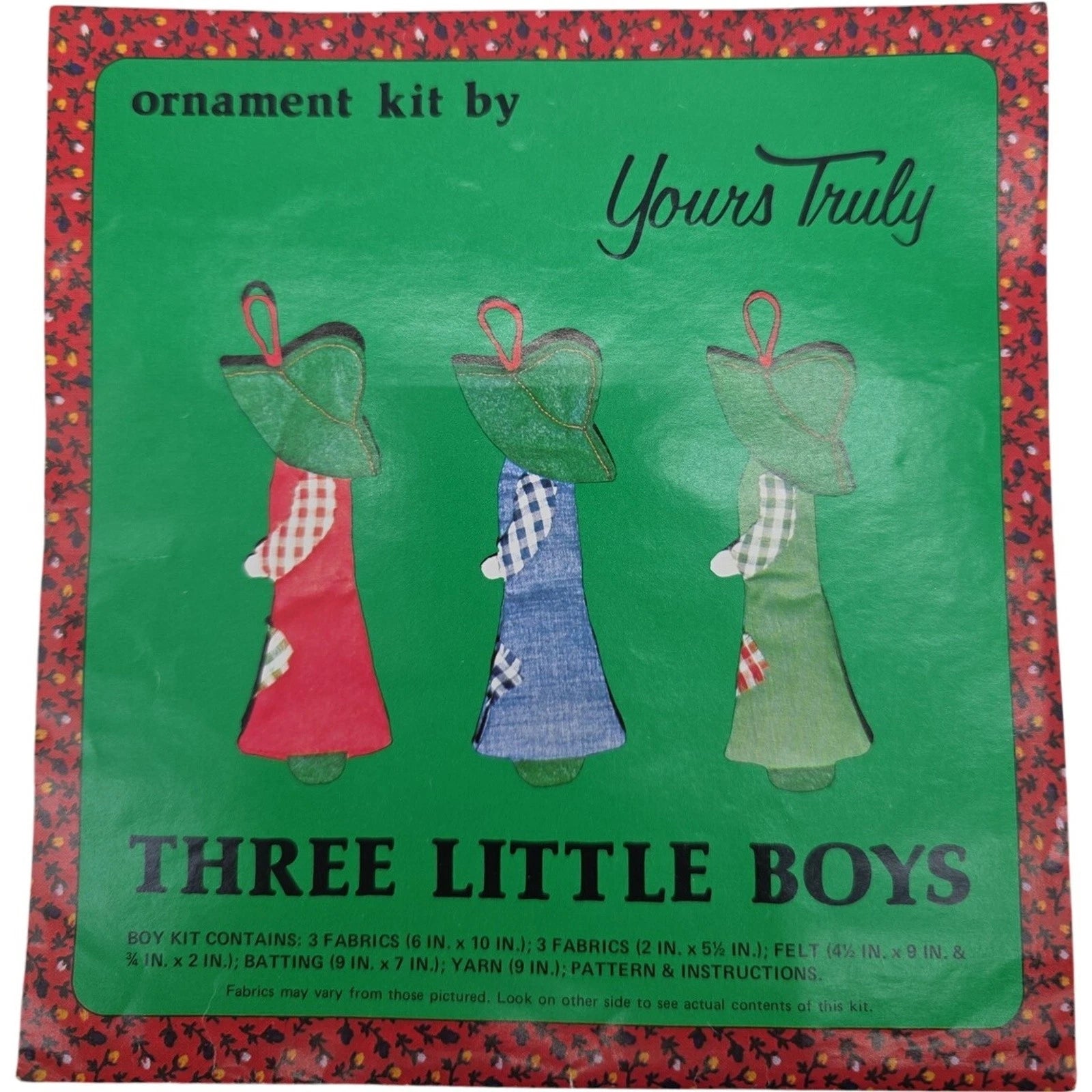 Vintage 1970s Yours Truly Three Little Boys Christmas Ornament Sewing Craft Kit