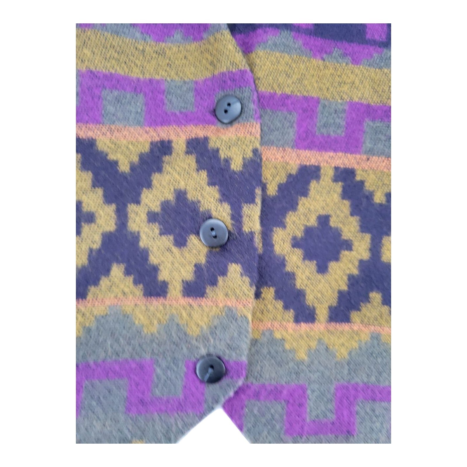 AJ Maxwell Southwest Aztec Knit Button Vest Black Purple Gold Lined Size M