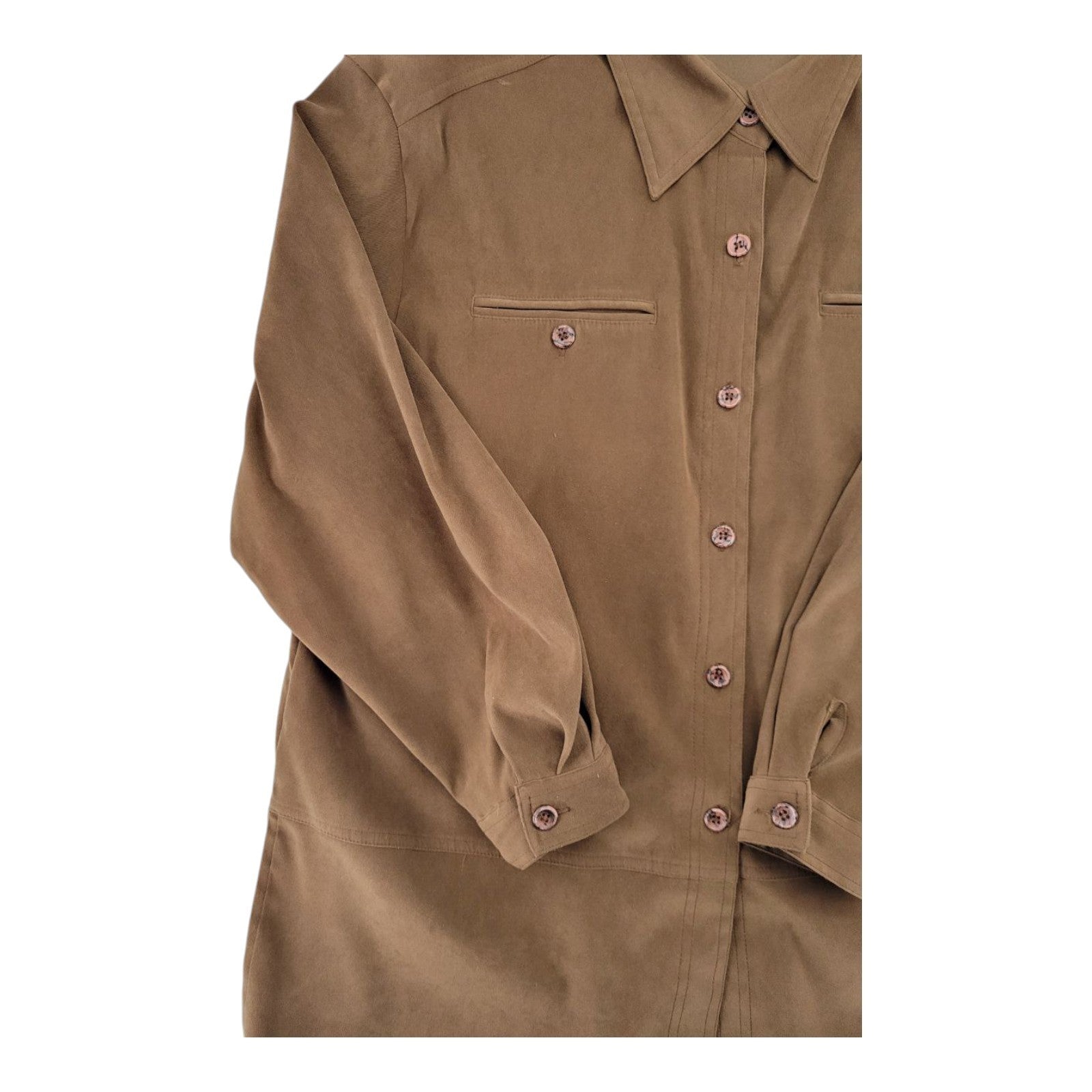 Joanna Plus 18W Brown Button Front Blouse Long Sleeve Stretch Polyester
