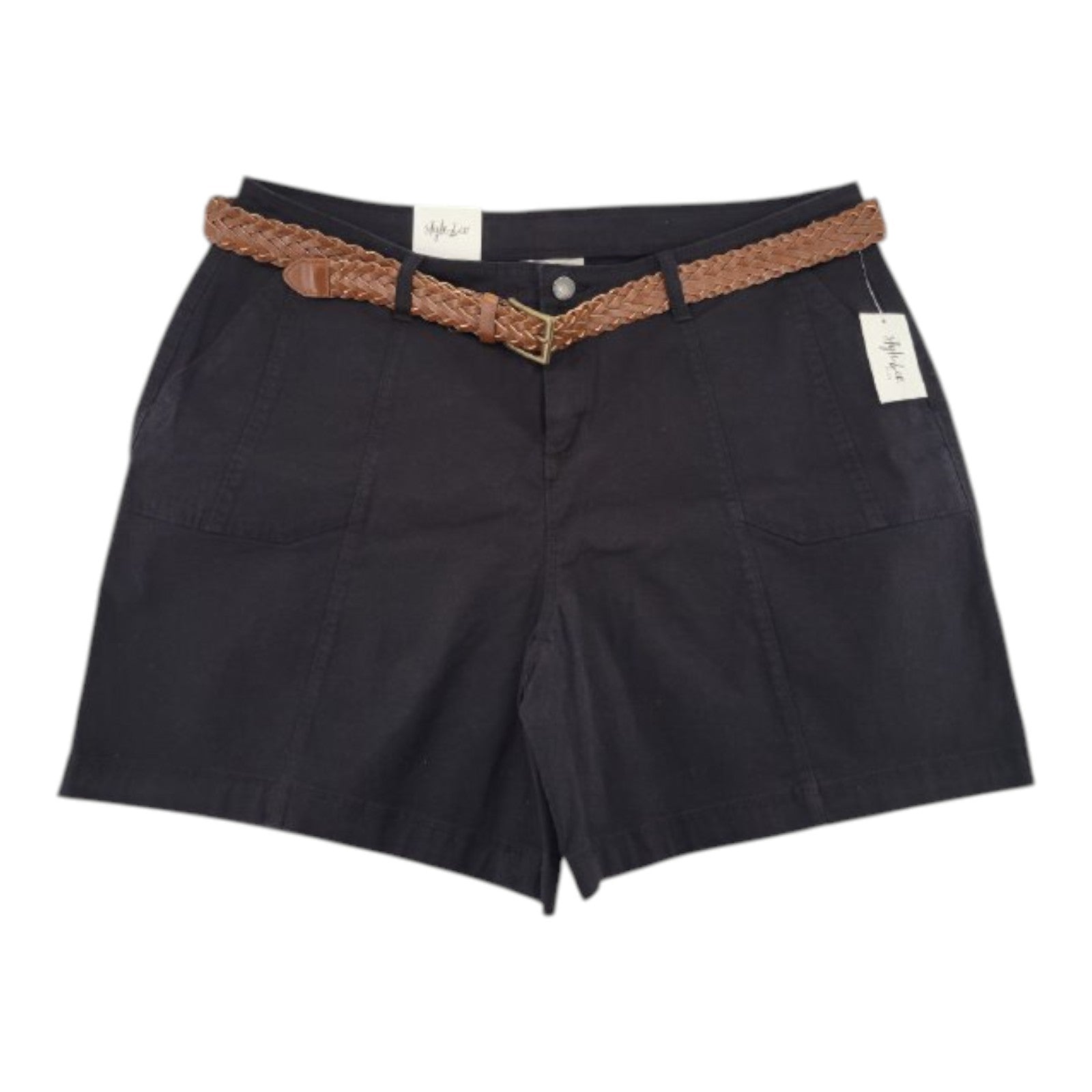 NEW Style & Co Women's Plus Mid Rise Bermuda Belted Shorts Black Size 16W