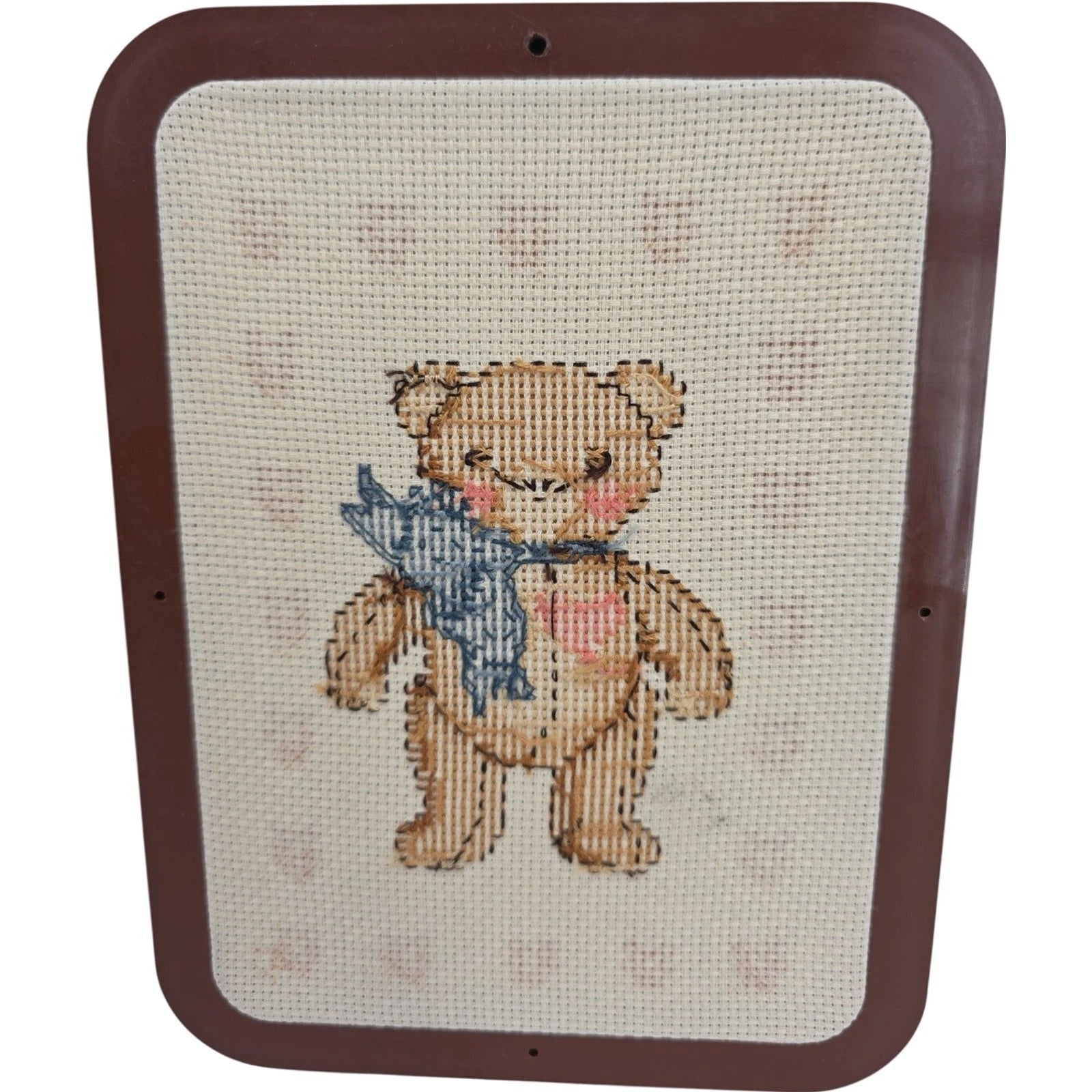 Vintage Good Shepherd Teddy Bear Counted Cross Stitch Set of 2 Framed