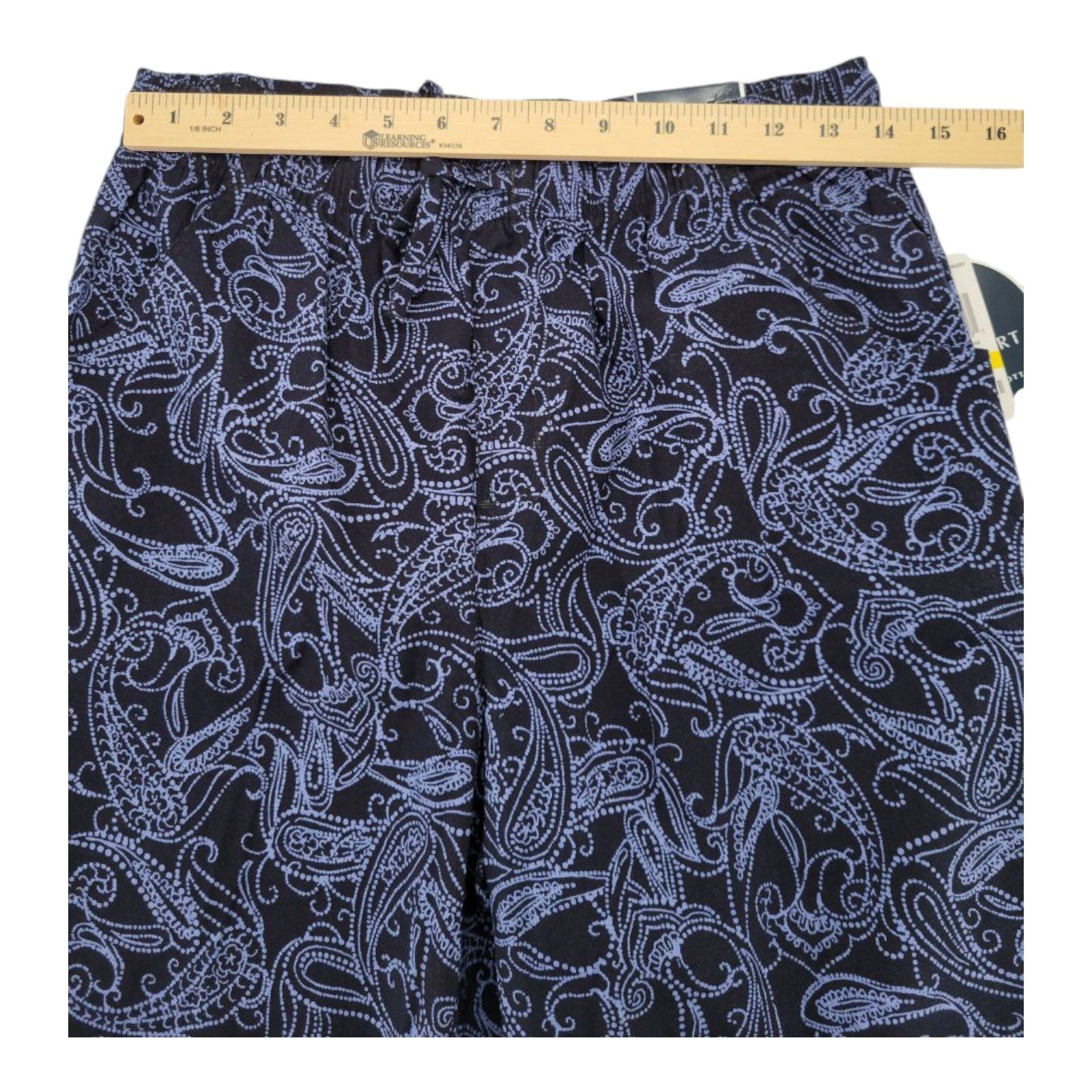 Karen Scott Petites Capri Pants Medieval Blue Paisley Comfort Waist Cotton Blend