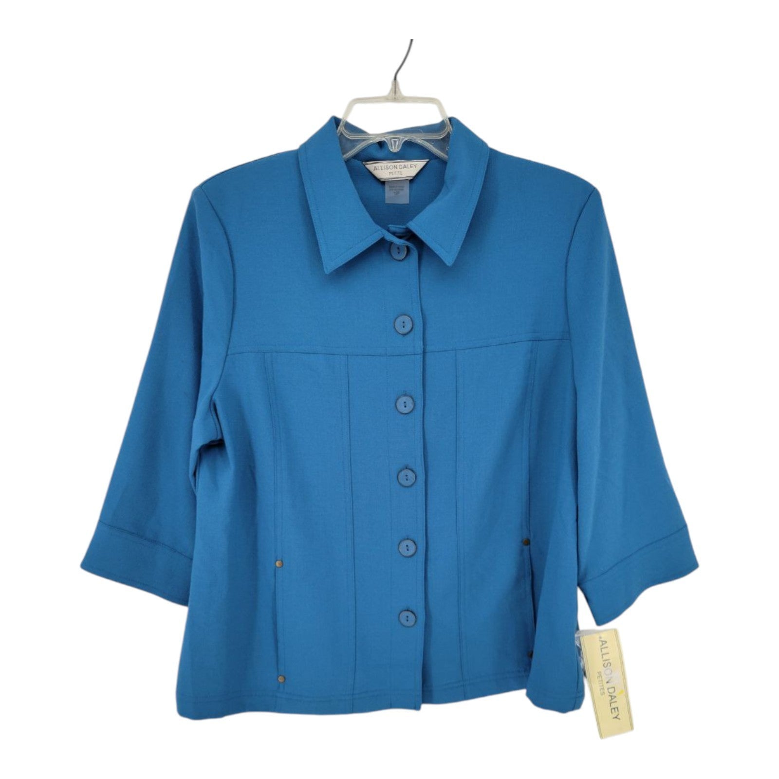 Allison Daley Petite Button Up Blouse Light Steel Blue 3/4 Sleeve Shirt 12P