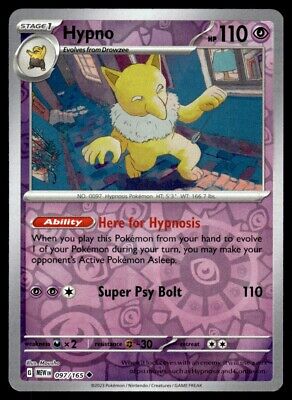 Pokemon 2023 Scarlet & Violet 151 Hypno Reverse Holo Uncommon #97 Near Mint Card