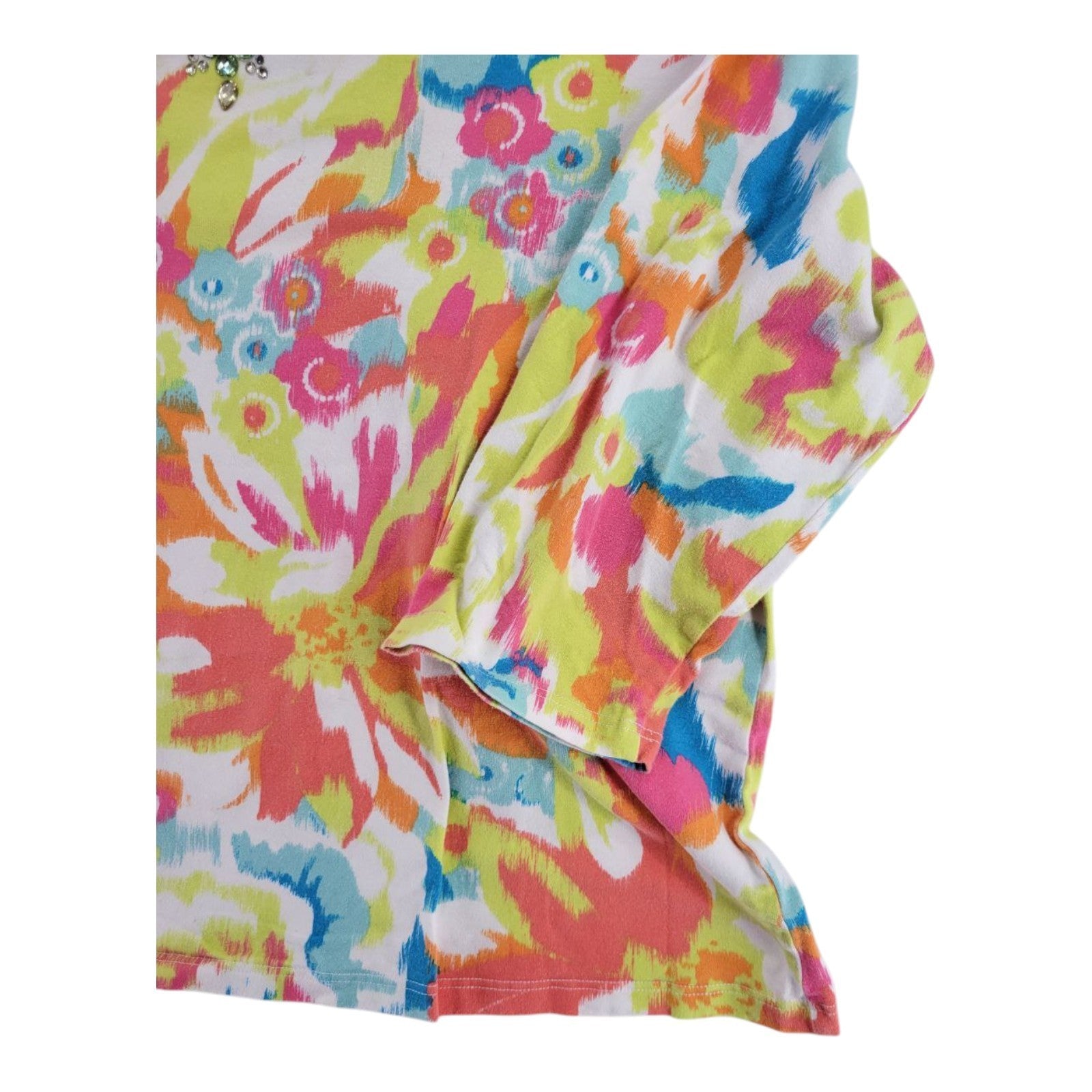 Ruby Rd. Favorites Floral Embellished Top Multicolor 3/4 Sleeve Women's XXL