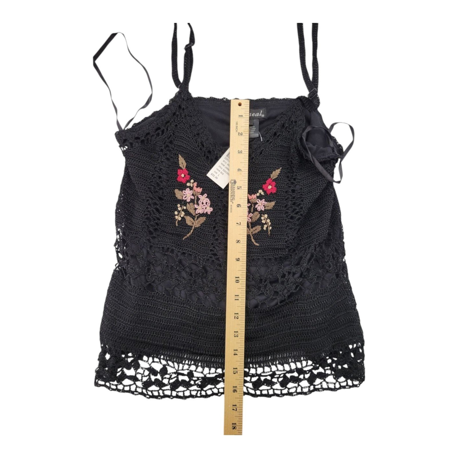 Wet Seal Black Crochet Lace Tank Top Floral Embroidered Lined Sleeveless L