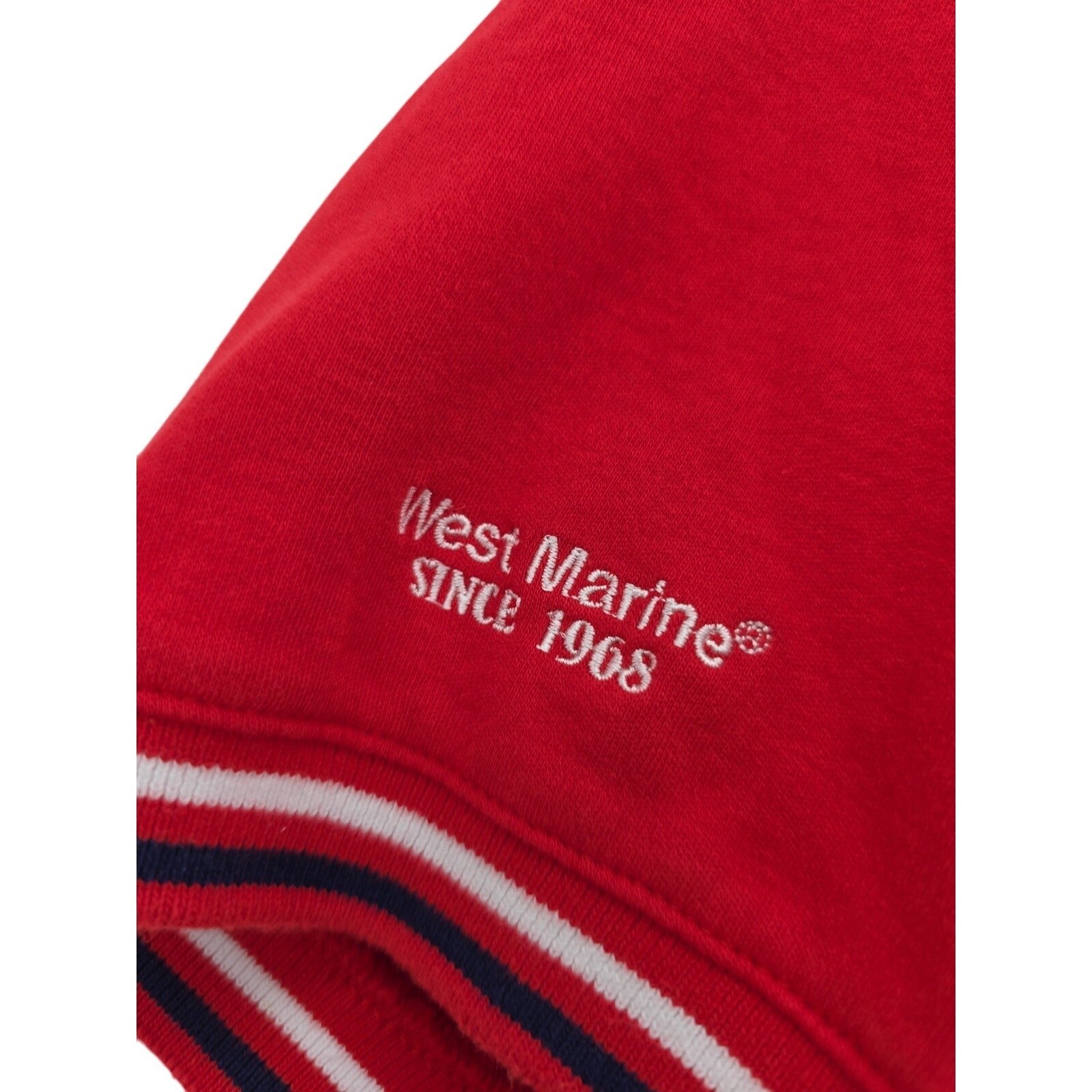 West Marine Crew Polo Red Gray White Striped Collared Golf Polo Shirt Size L