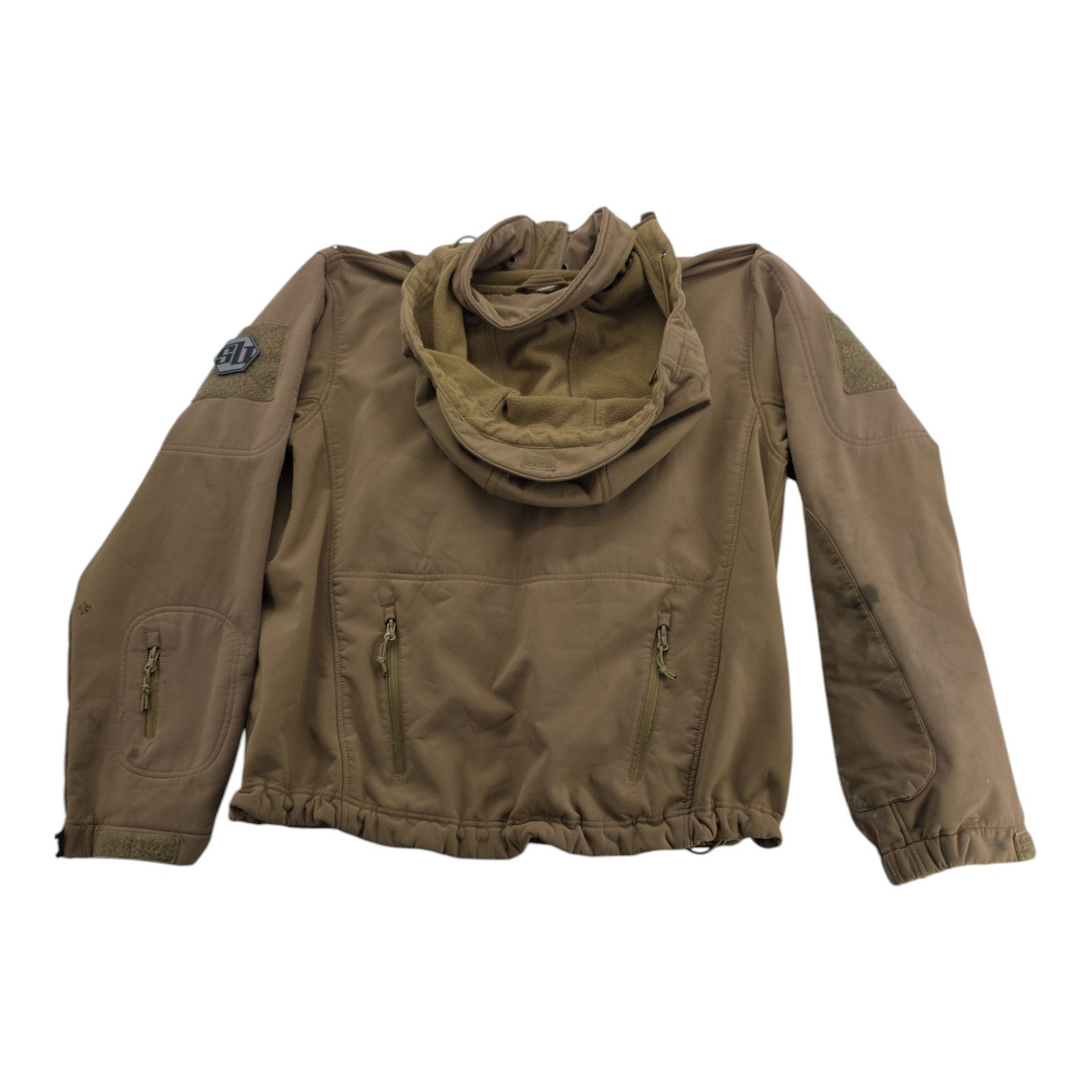 Nine Line Tactical Softshell Hooded Jacket Men’s L Tan with Patches