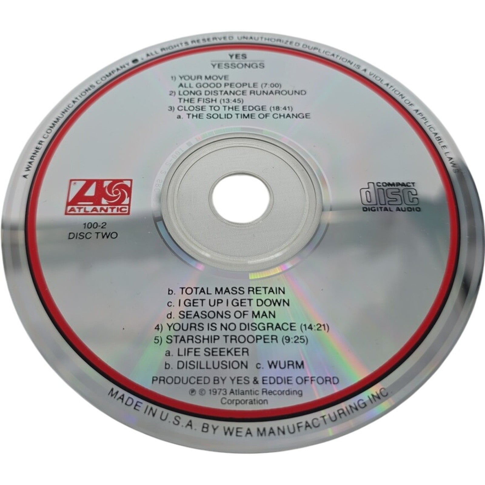 Yes Yessongs 2 CD Set 1993 Atlantic Progressive Rock Live Album