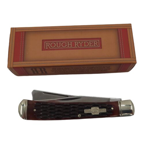 Rough Ryder Razor Trapper Pocket Knife Stainless Steel Blades Cow Bone Handle