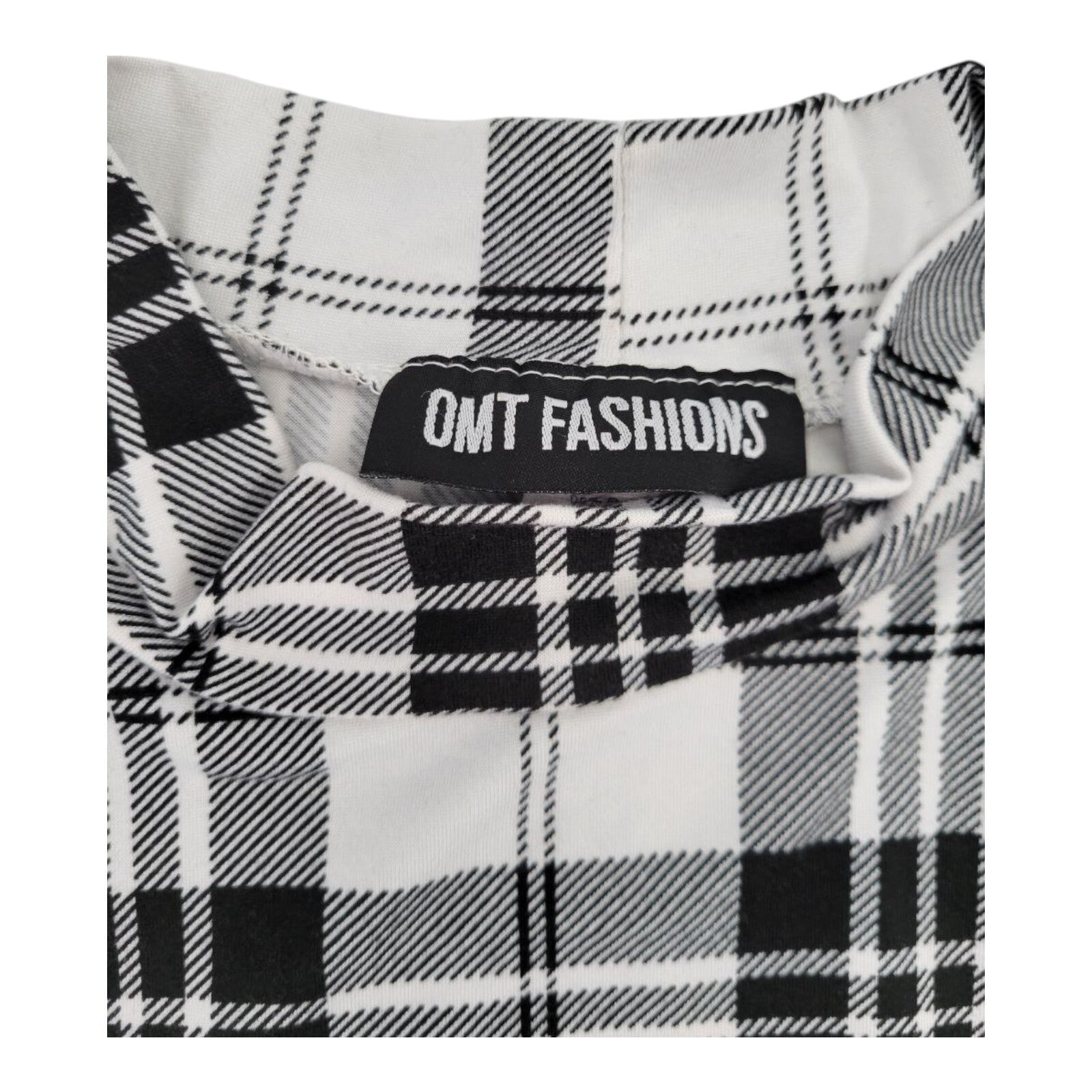 OMT Fashions Sleeveless Peplum Top Womens Black White Plaid Size XL