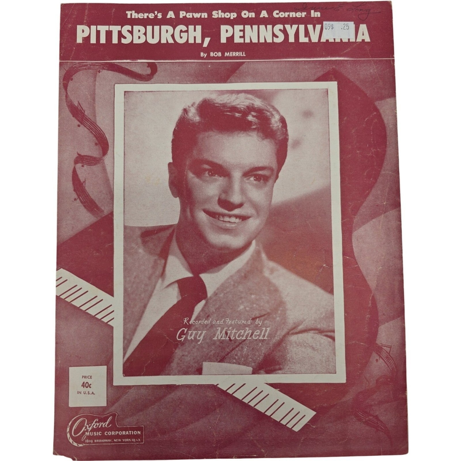 Vintage There's A Pawn Shop On A Corner in Pittsburgh Pennsylvania Sheet Music