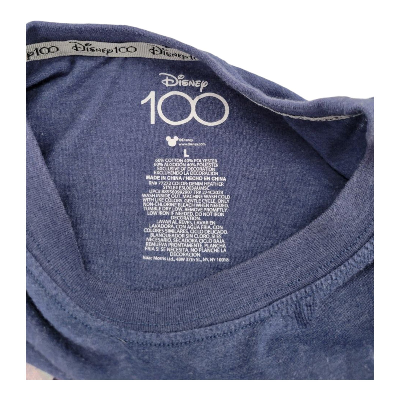 Disney 100 Years of Wonder Mickey Mouse T-Shirt Blue Graphic Tee Size L
