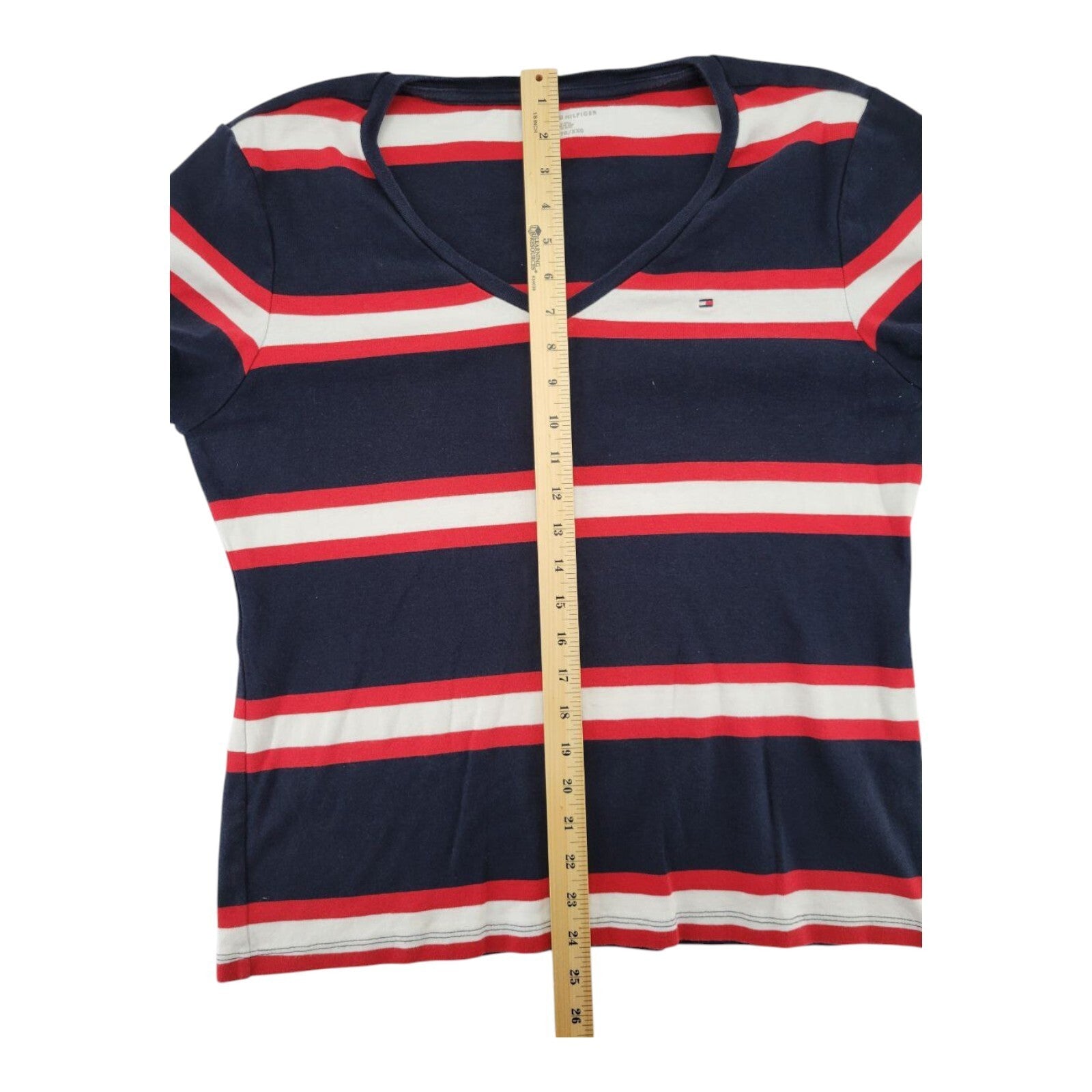 Tommy Hilfiger Womens Navy Red White Striped V Neck Tee XXL
