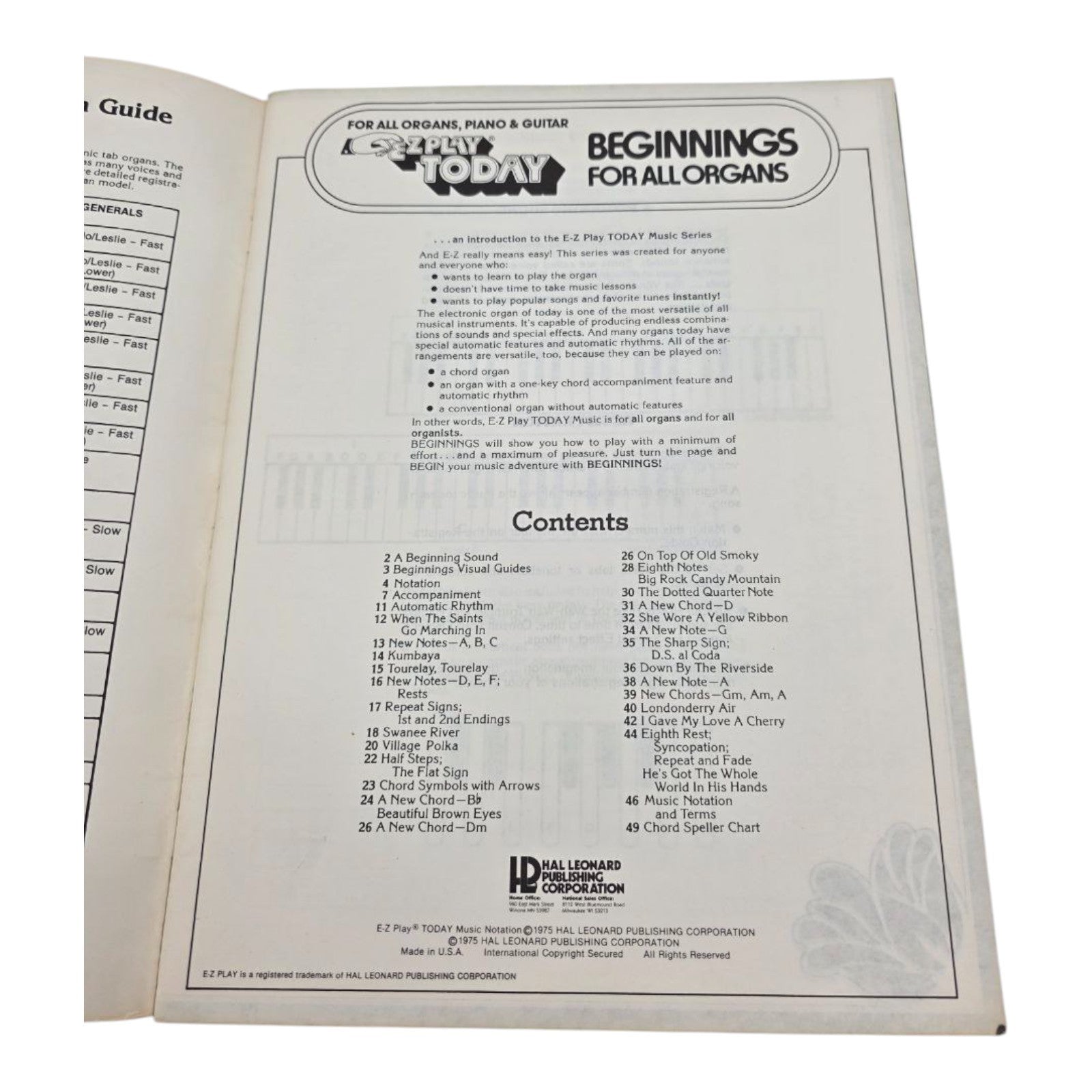 E-Z Play Today Book 1 Beginnings for All Organs Vintage Music Book