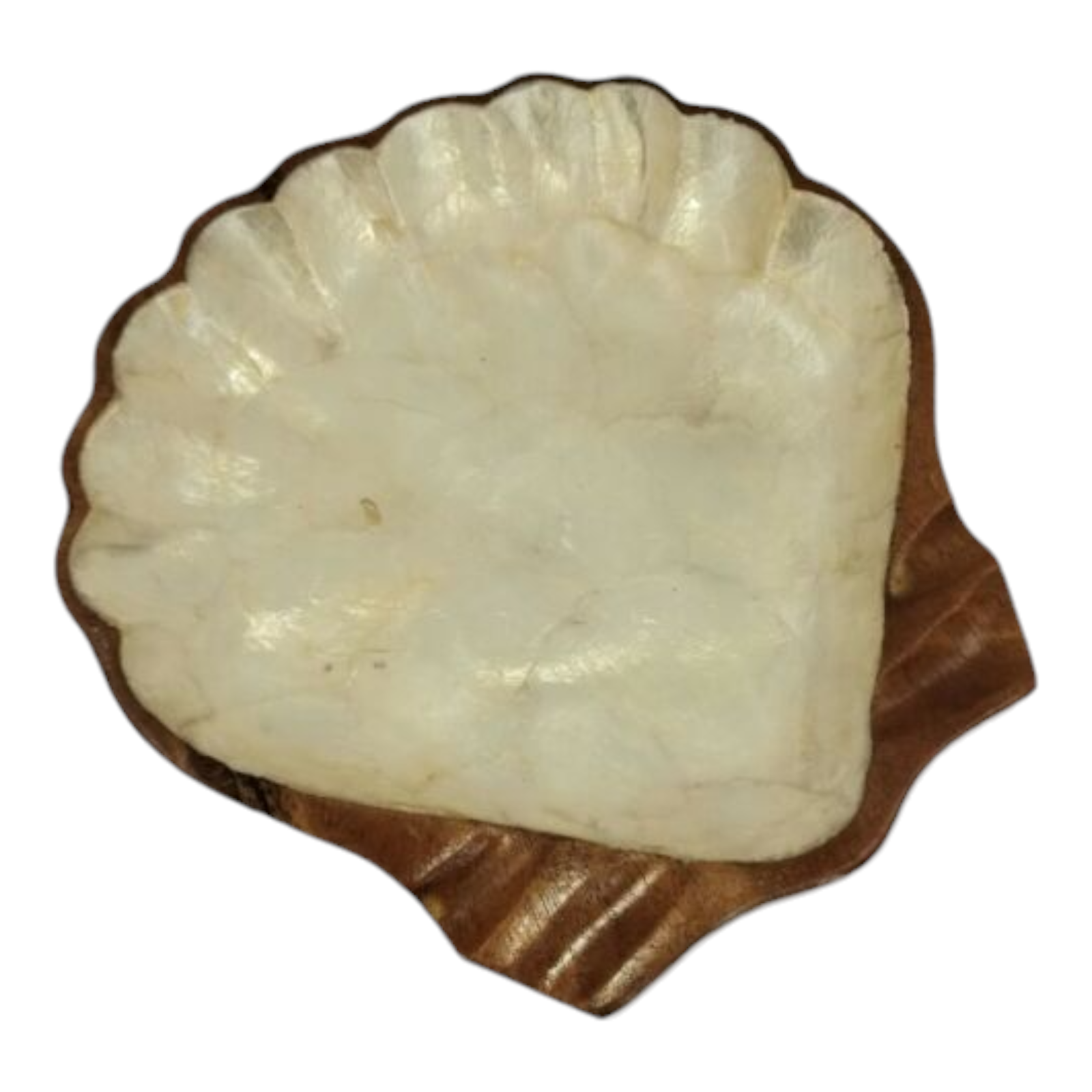Vintage Shell Shaped Hawaiian Monkey Pod Wooden Dish (Simulated Pearl Lined)
