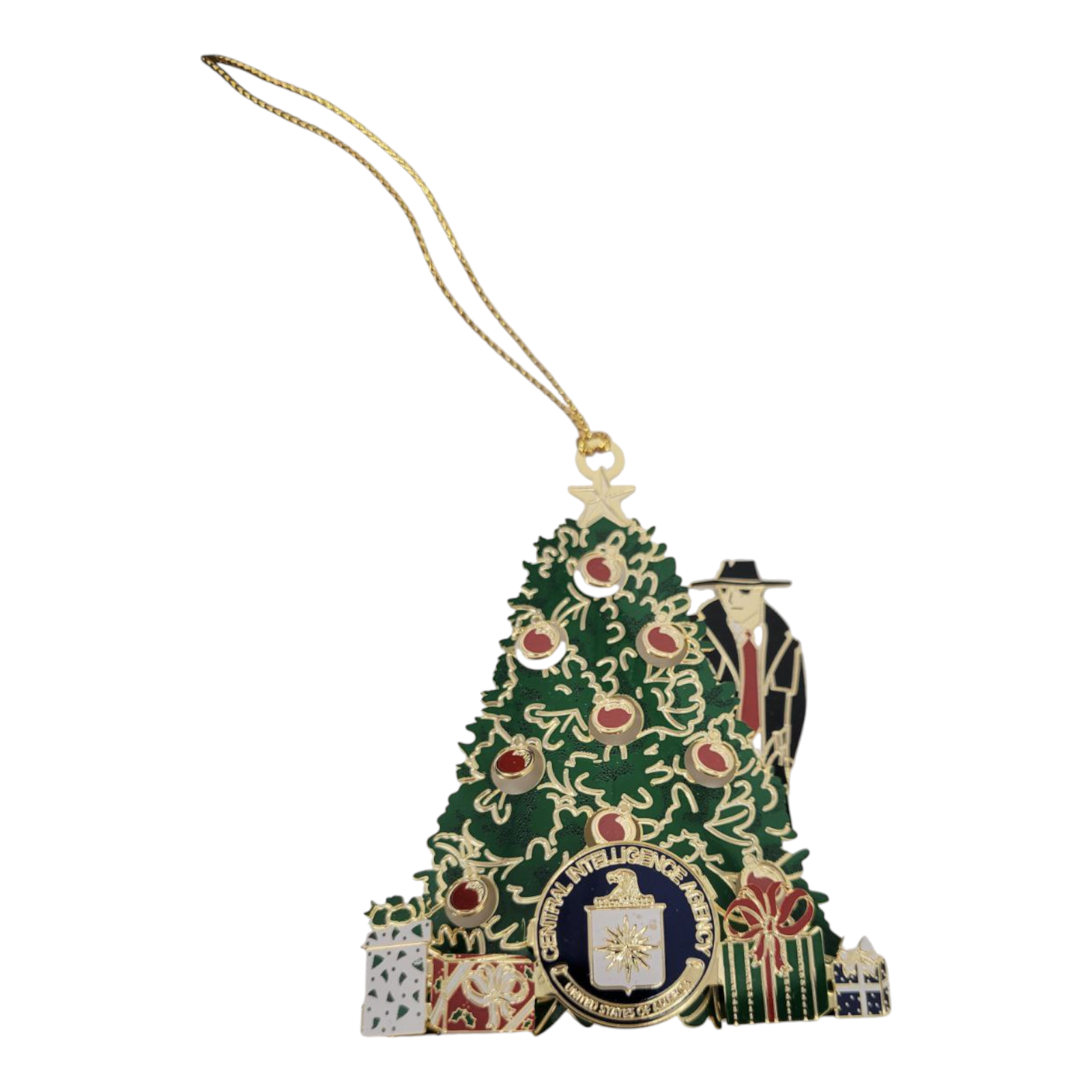 CIA Central Intelligence Agency Christmas Tree Ornament with Box Spy Design