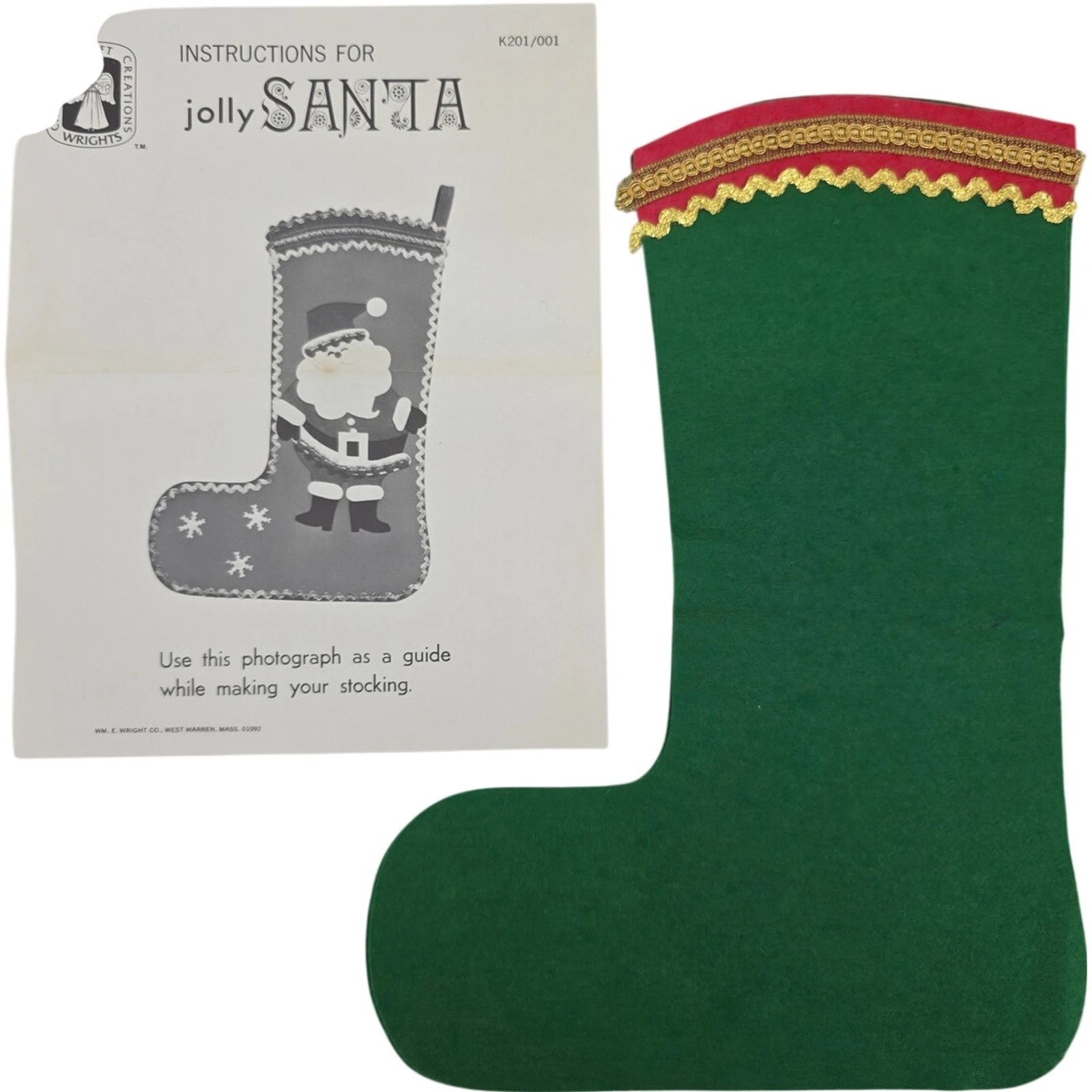 Vintage Unfinished Wright’s Jolly Santa Felt Christmas Stocking Kit K201