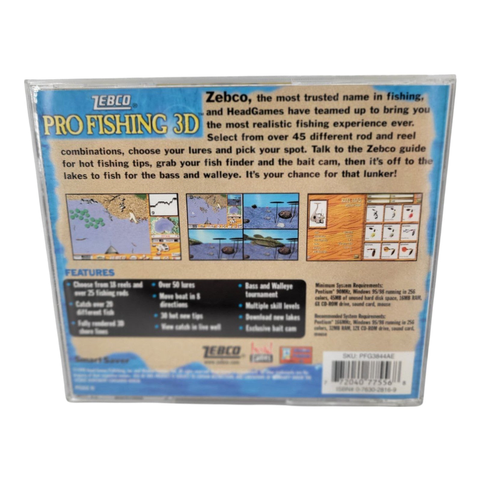 Zebco Pro Fishing 3D PC CD Rom Game Windows 95 98 Smart Saver 1998