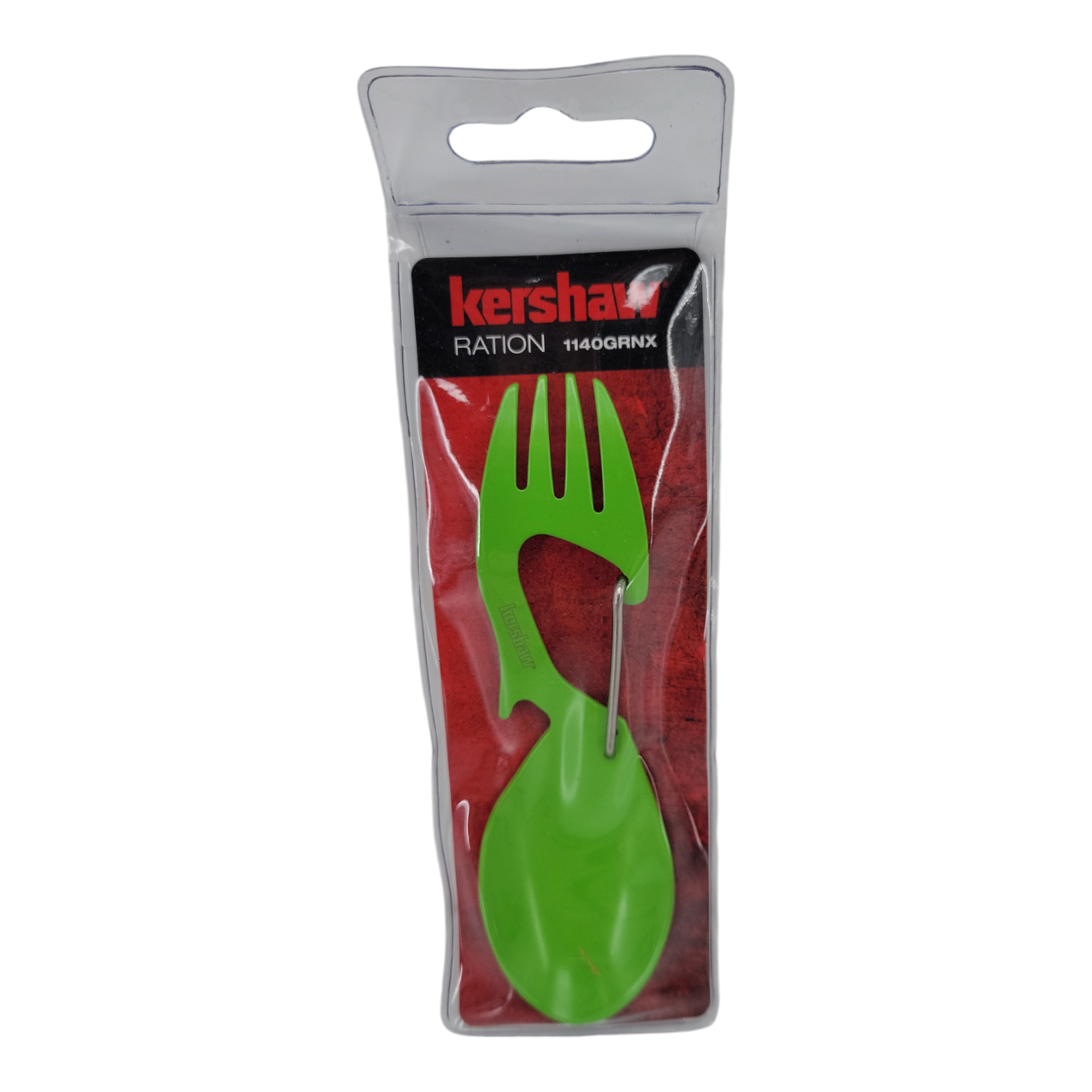 Kershaw Ration Eating Tool Green Fork Spoon Bottle Opener with Carabiner