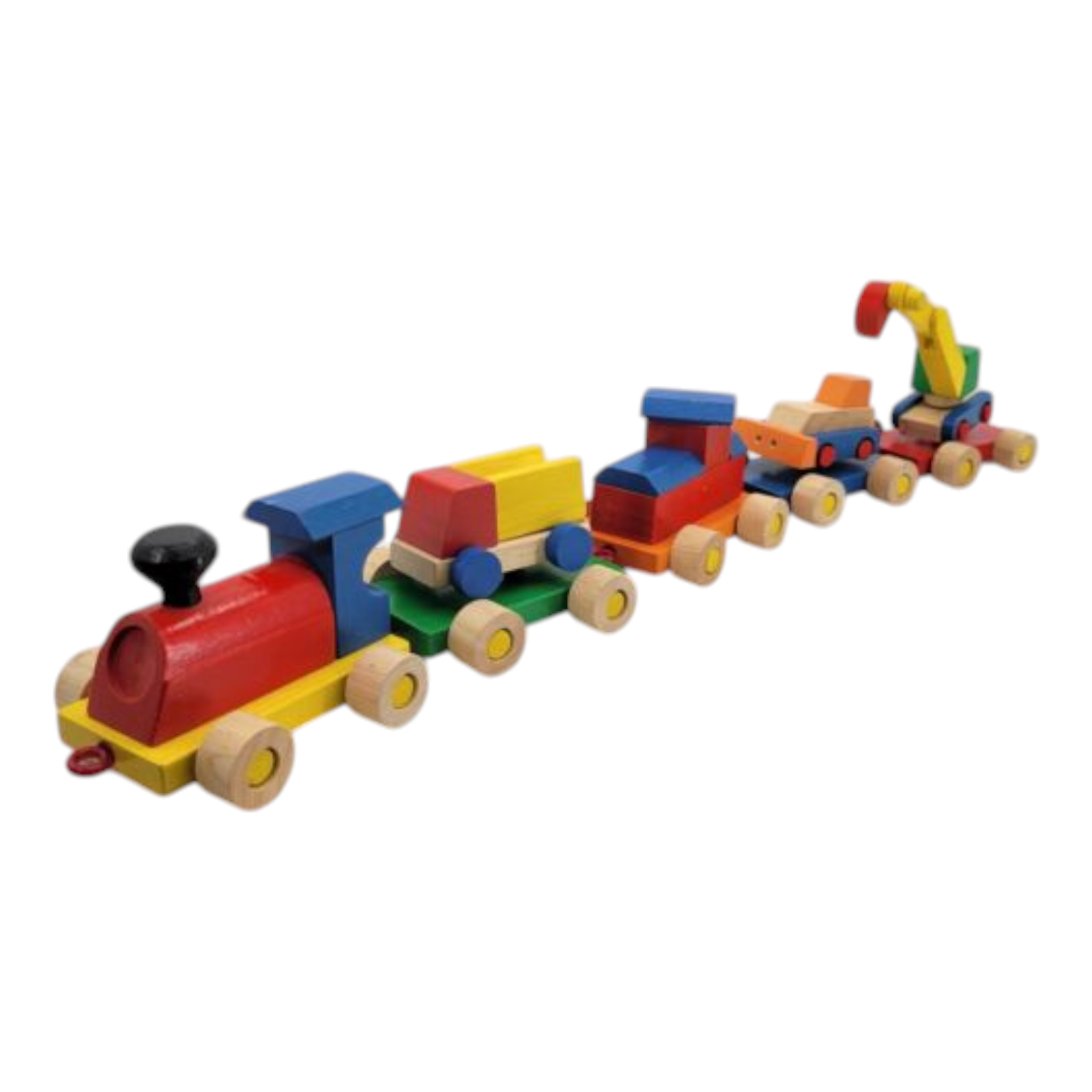 Vintage Toy Wood Train Blue Yellow Red Green with Wood Crain Dump Truck