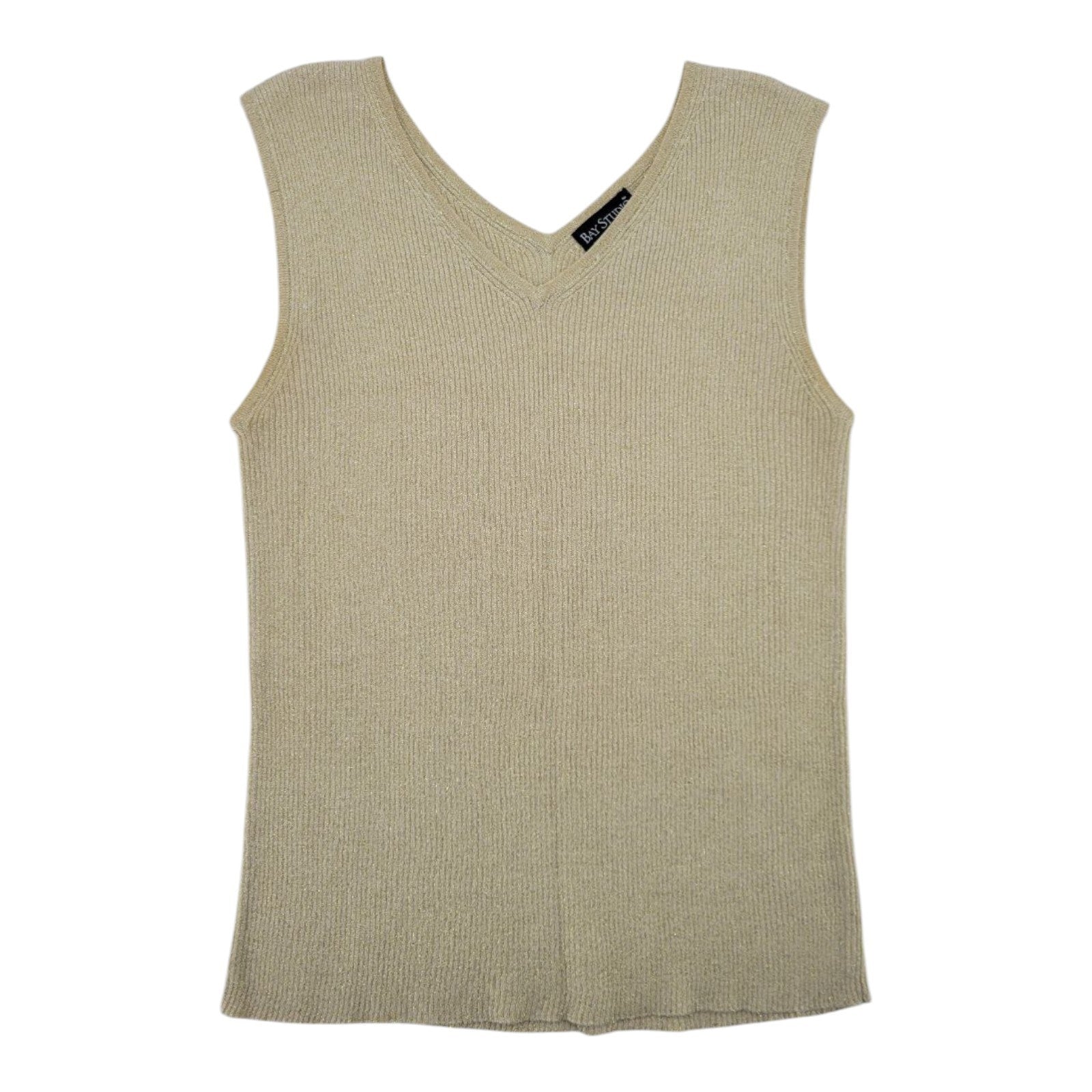 Bay Studio Career Petite Women's Gold Metallic Ribbed Knit Tank Top Sleeveless