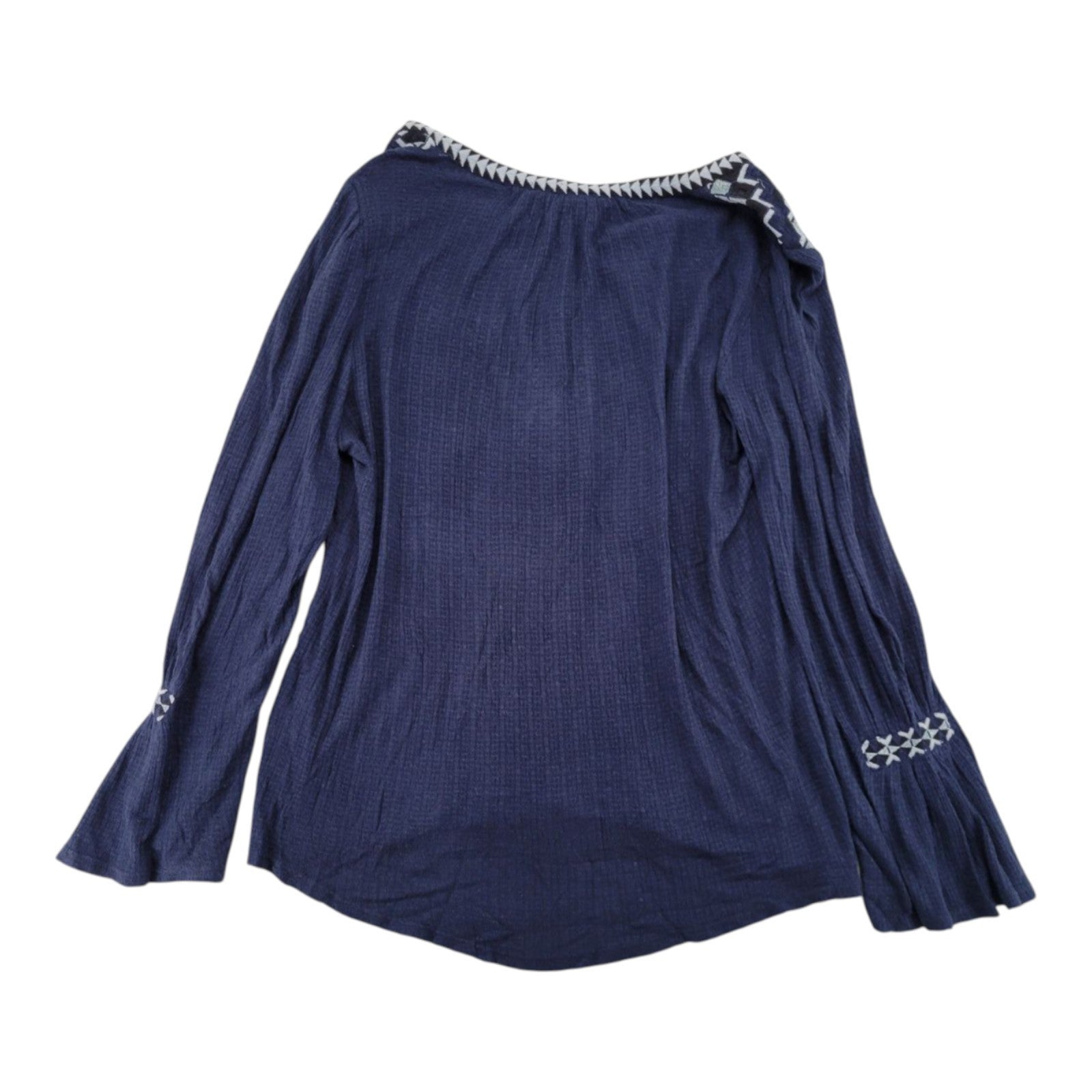 Lucky Brand Women's Top 1X Navy Embroidered V-Neck Long Sleeve NWT