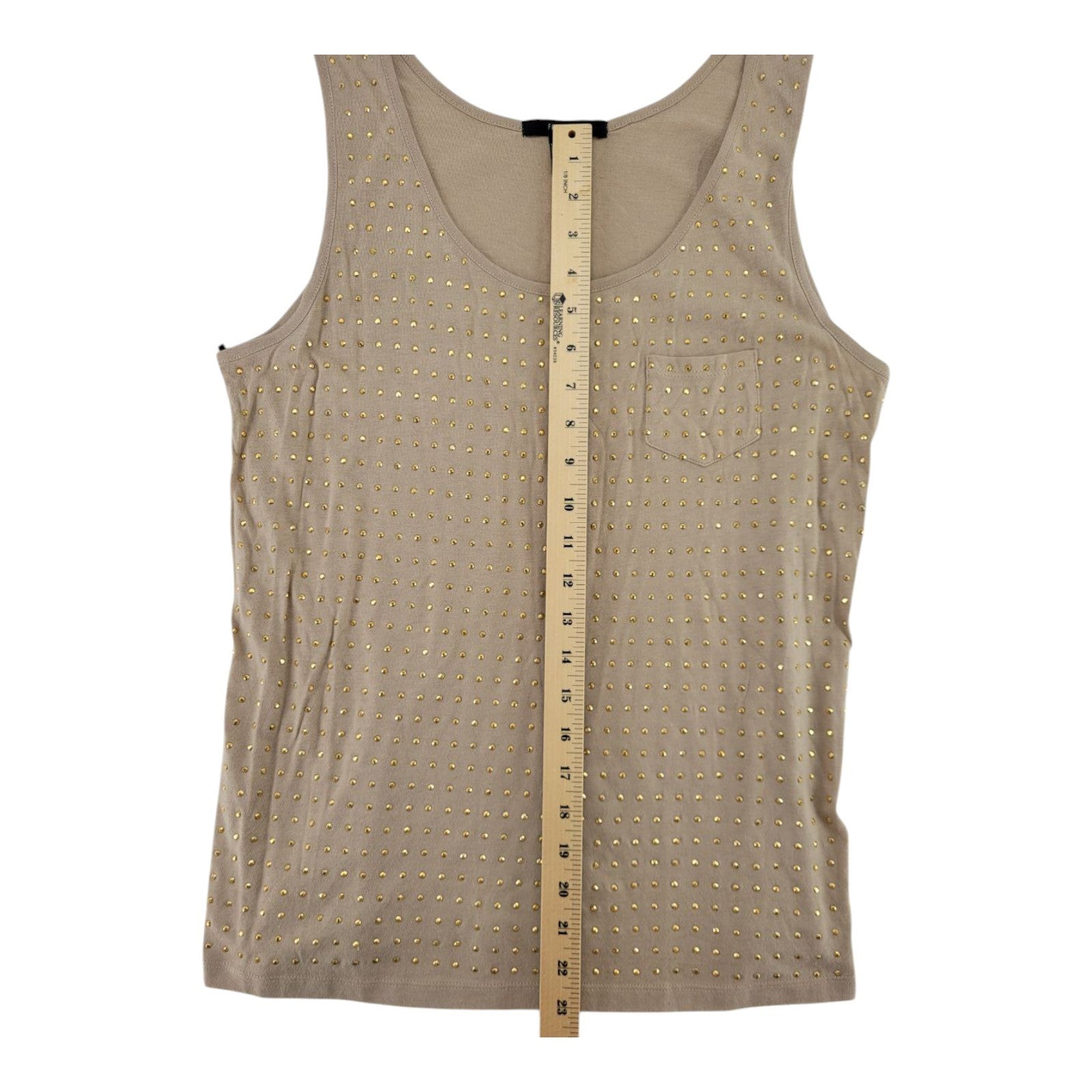 Forever 21 Beige Tank Top Gold Studded Scoop Neck Sleeveless Pocket Size L
