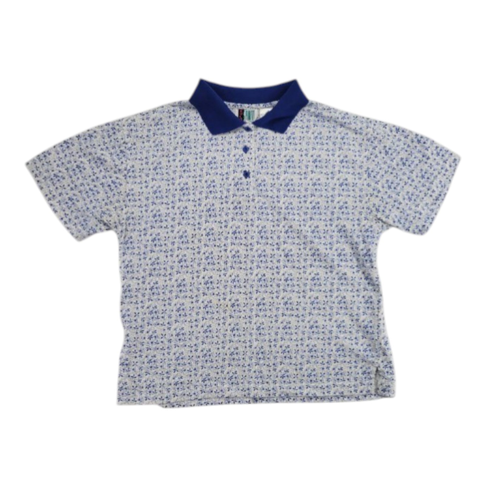 Bold Spirit Men's Blue Floral Polo Shirt Vintage Taiwan Short Sleeve Size M