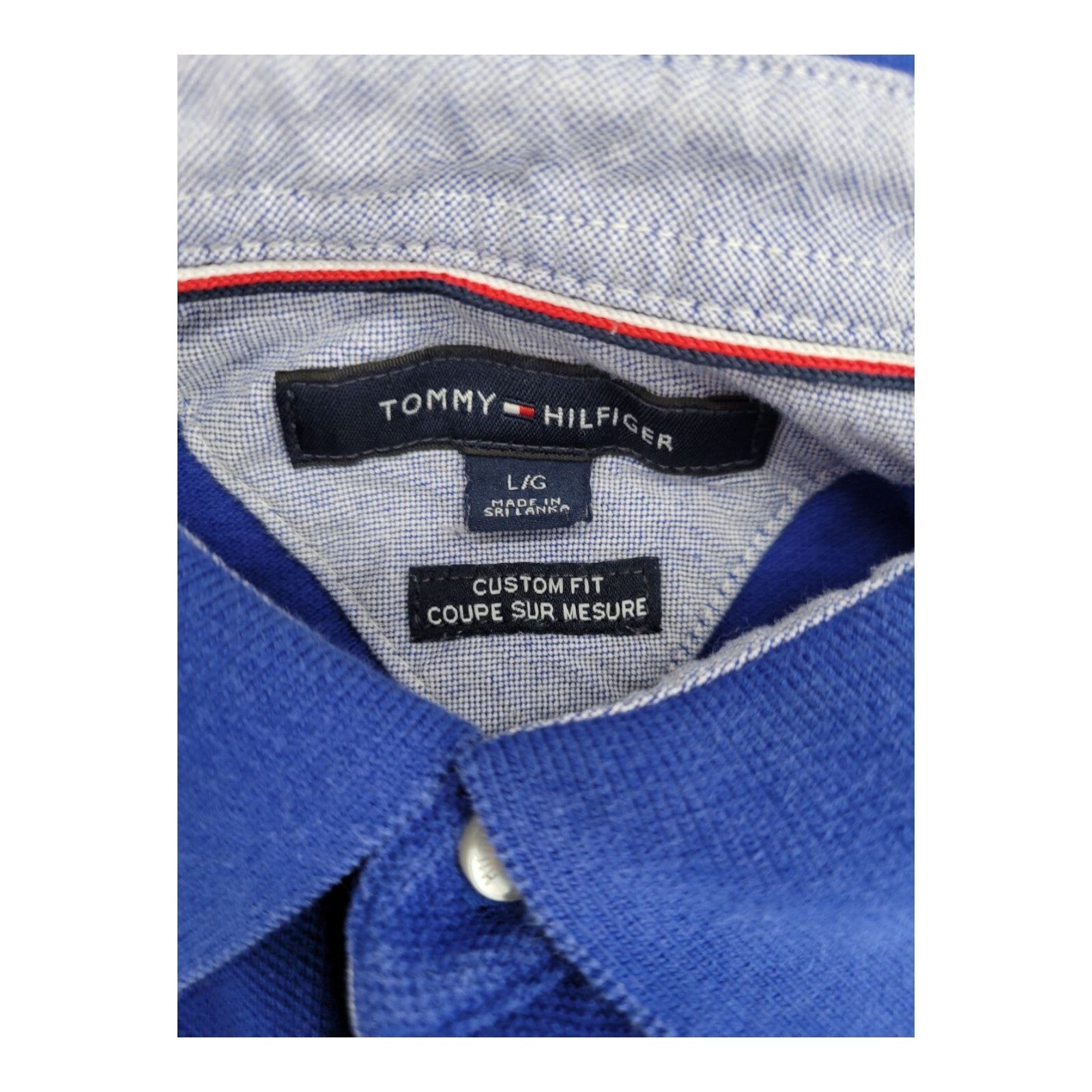 Tommy Hilfiger Blue Polo Shirt Custom Fit Short Sleeve Mens Size Large