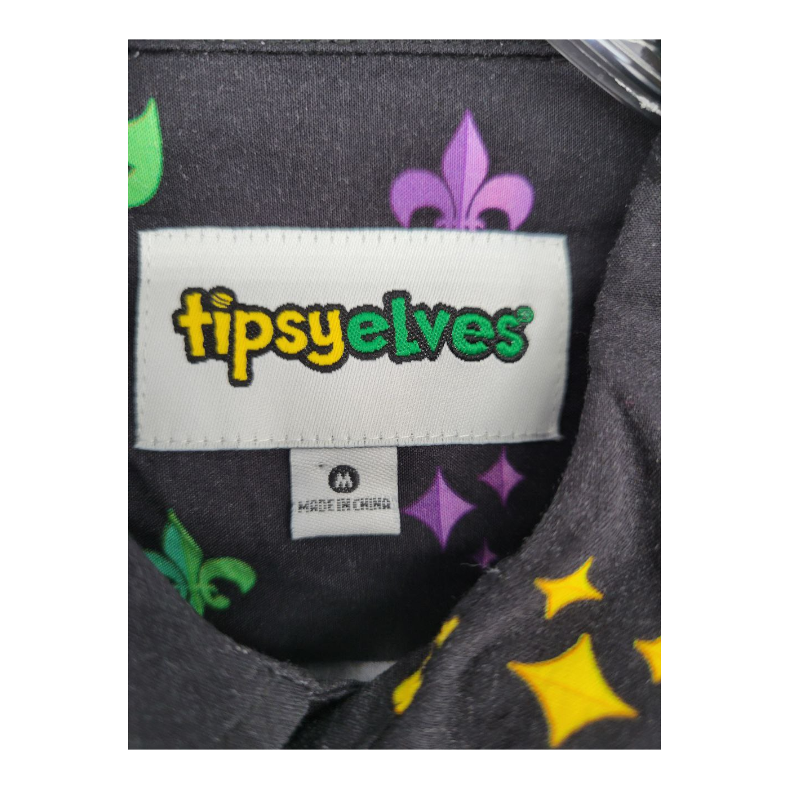 Tipsy Elves Mardi Gras Mens Masquerade Black Short Sleeve Button Up Shirt M