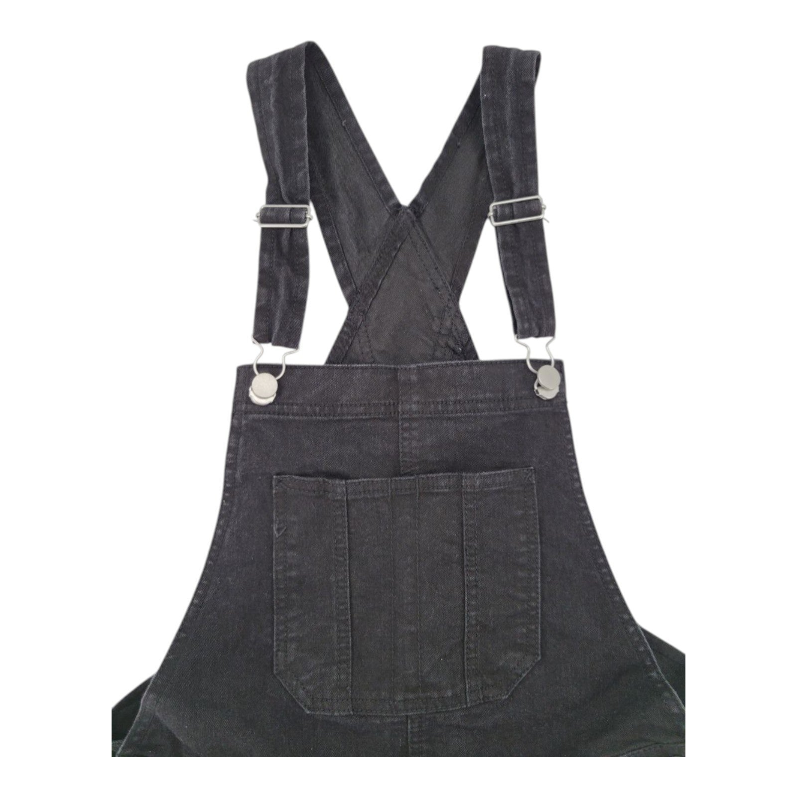 No Boundaries NOBO Women's Black Denim Overall Shorts Frayed Hem Size M (7-9)