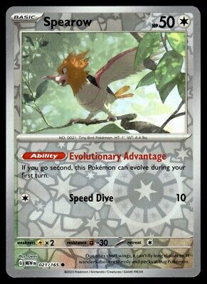 Pokemon 2023 Scarlet & Violet 151 Spearow Reverse Holo Common #21 Near Mint