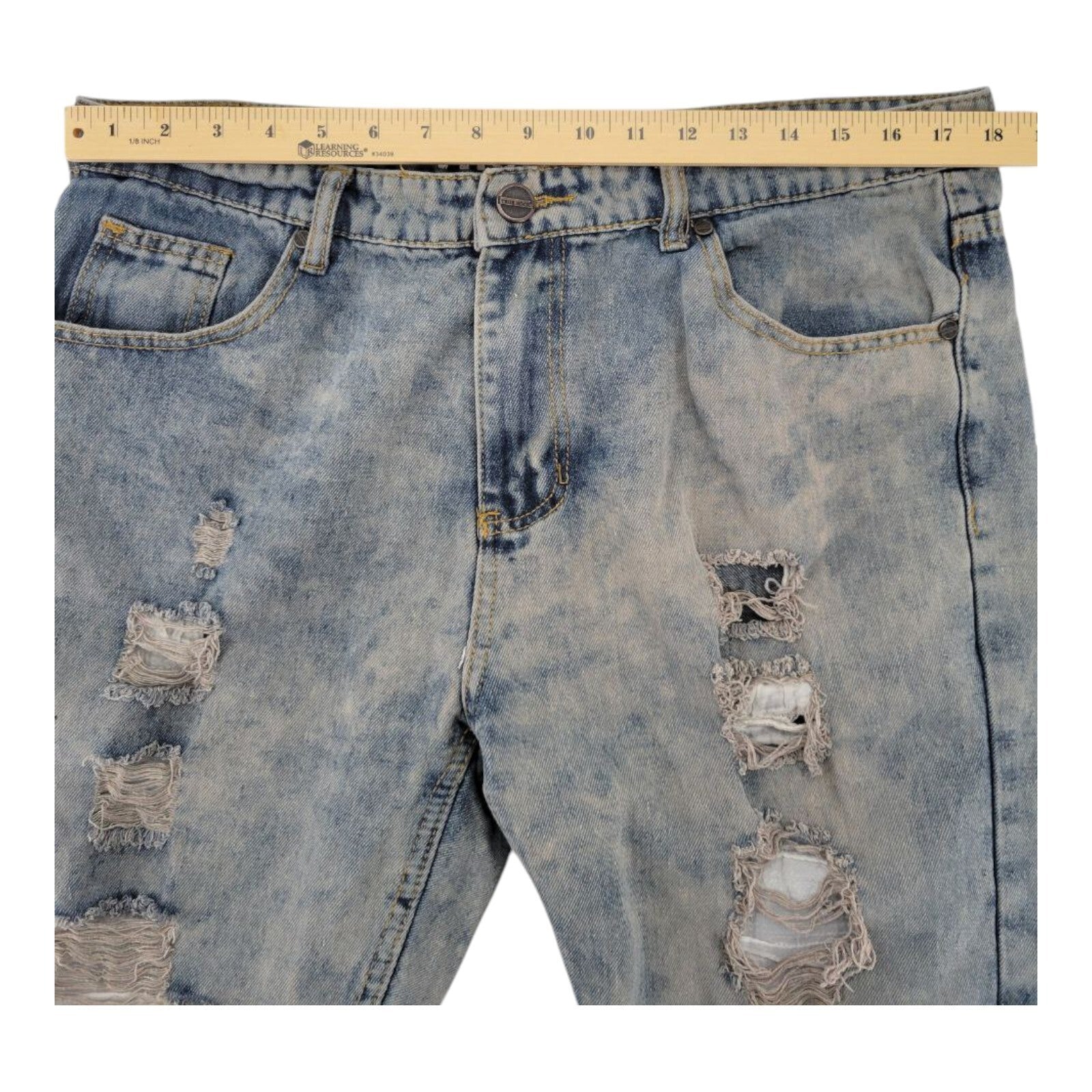True Rock Distressed Denim Shorts Blue Cut Off Raw Hem Mens Size 38