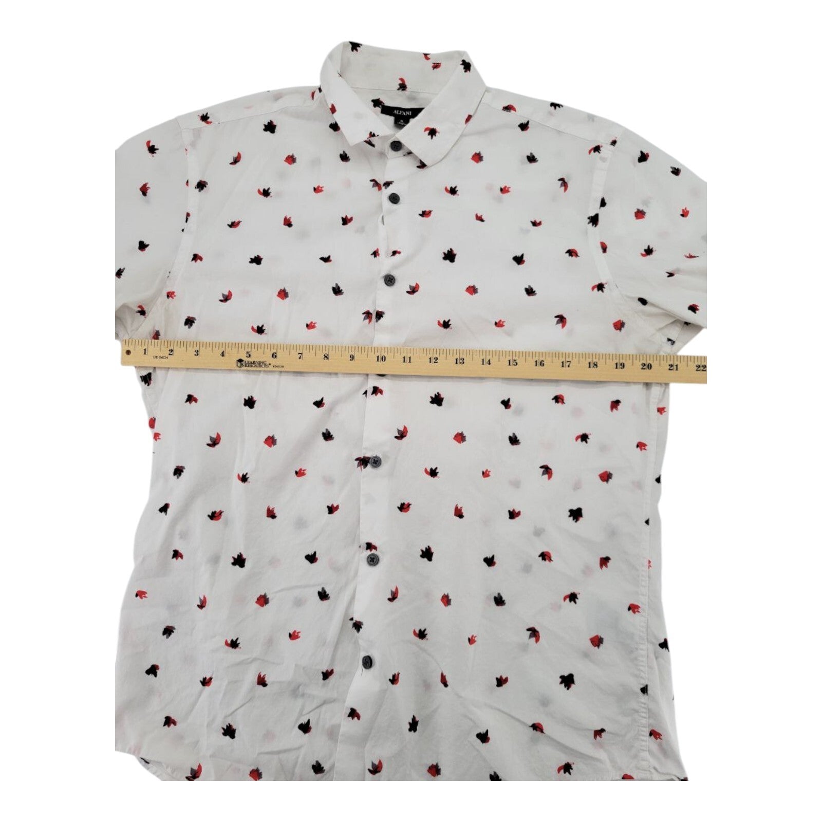 Alfani White with Leaf All Over Print Short Sleeve Button Up Shirt Mens M
